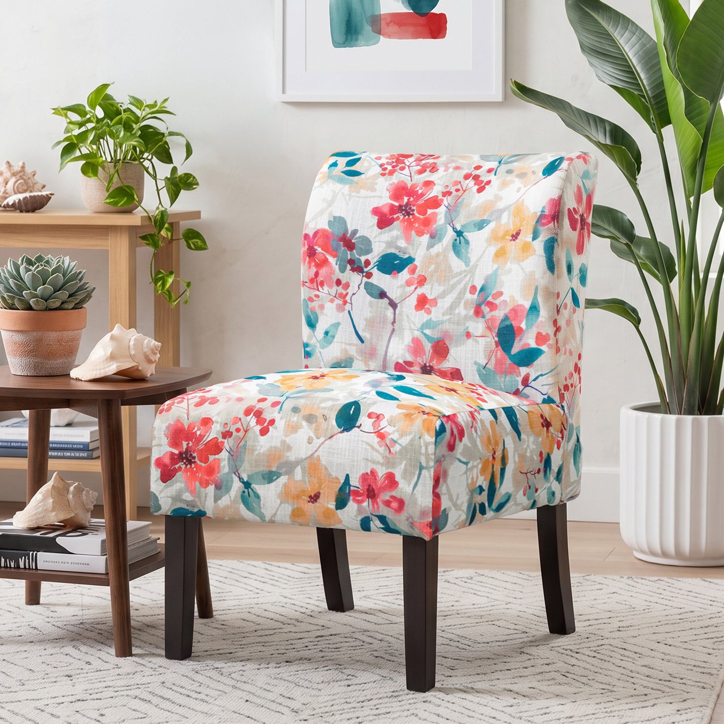 Capa Print Fabric Armless Contemporary Accent Chair