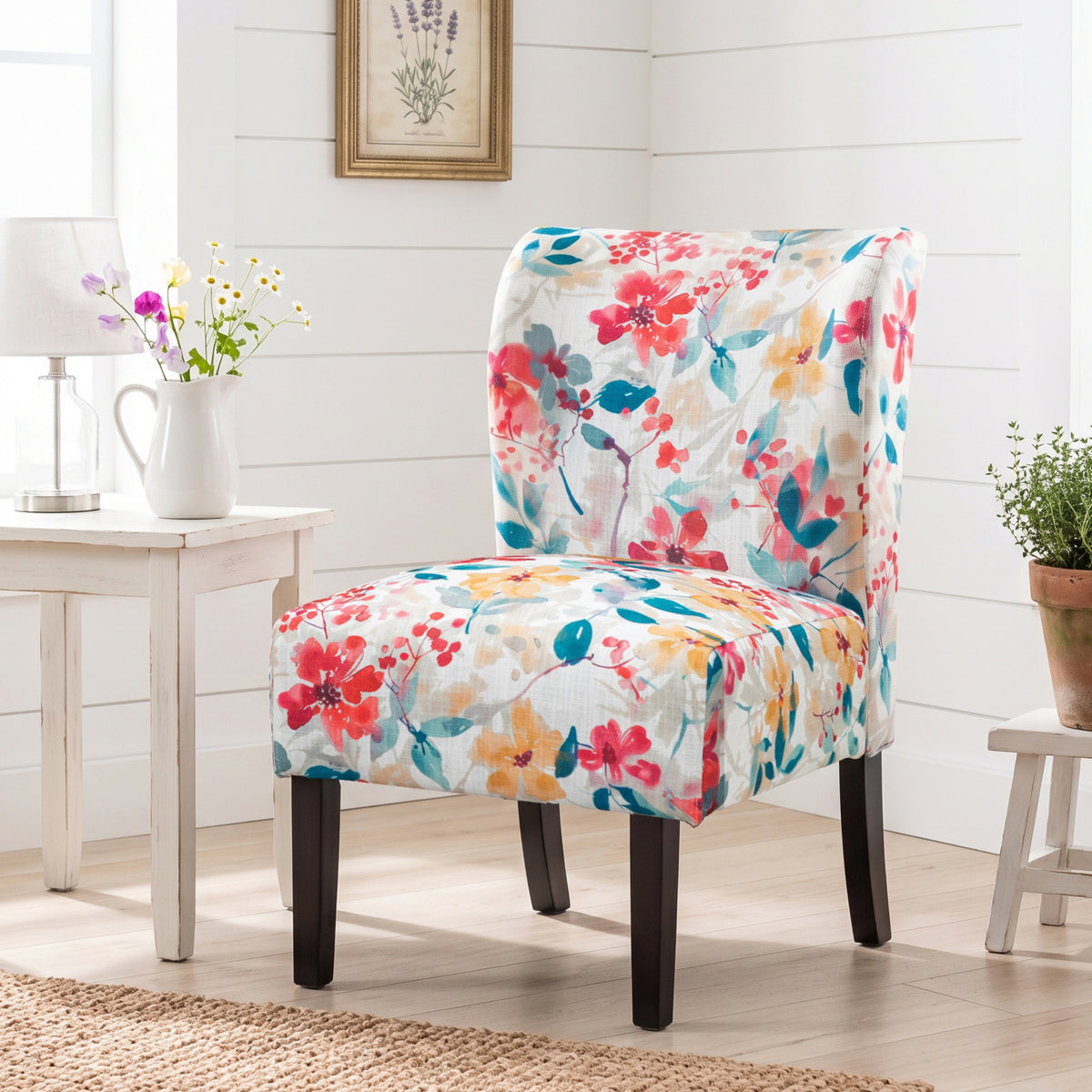 Capa Print Fabric Armless Contemporary Accent Chair