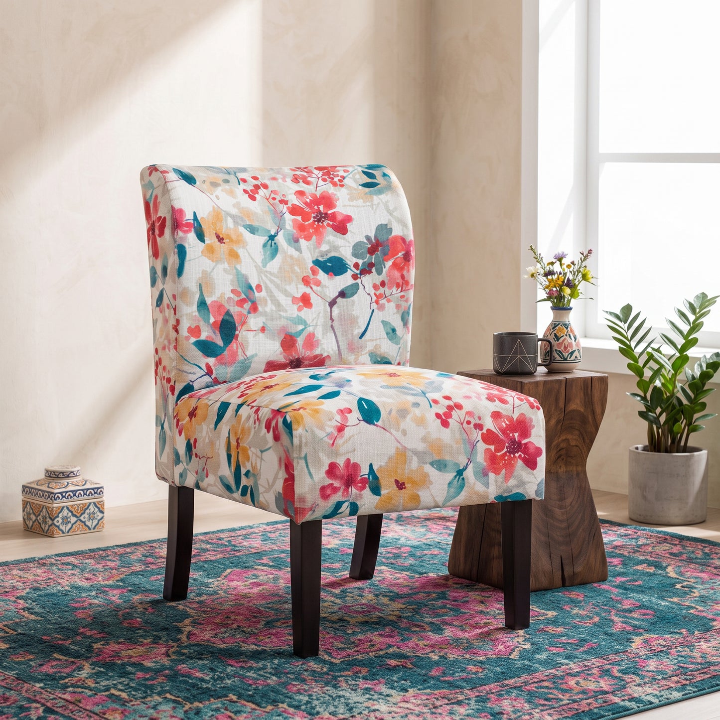 Capa Print Fabric Armless Contemporary Accent Chair