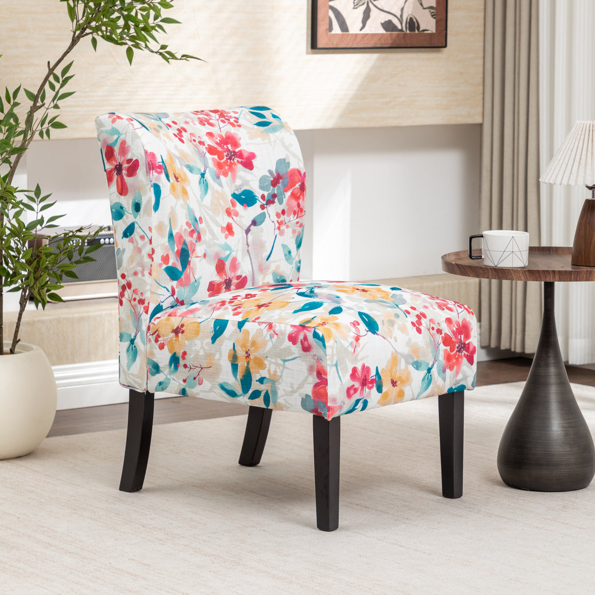 Capa Print Fabric Armless Contemporary Accent Chair