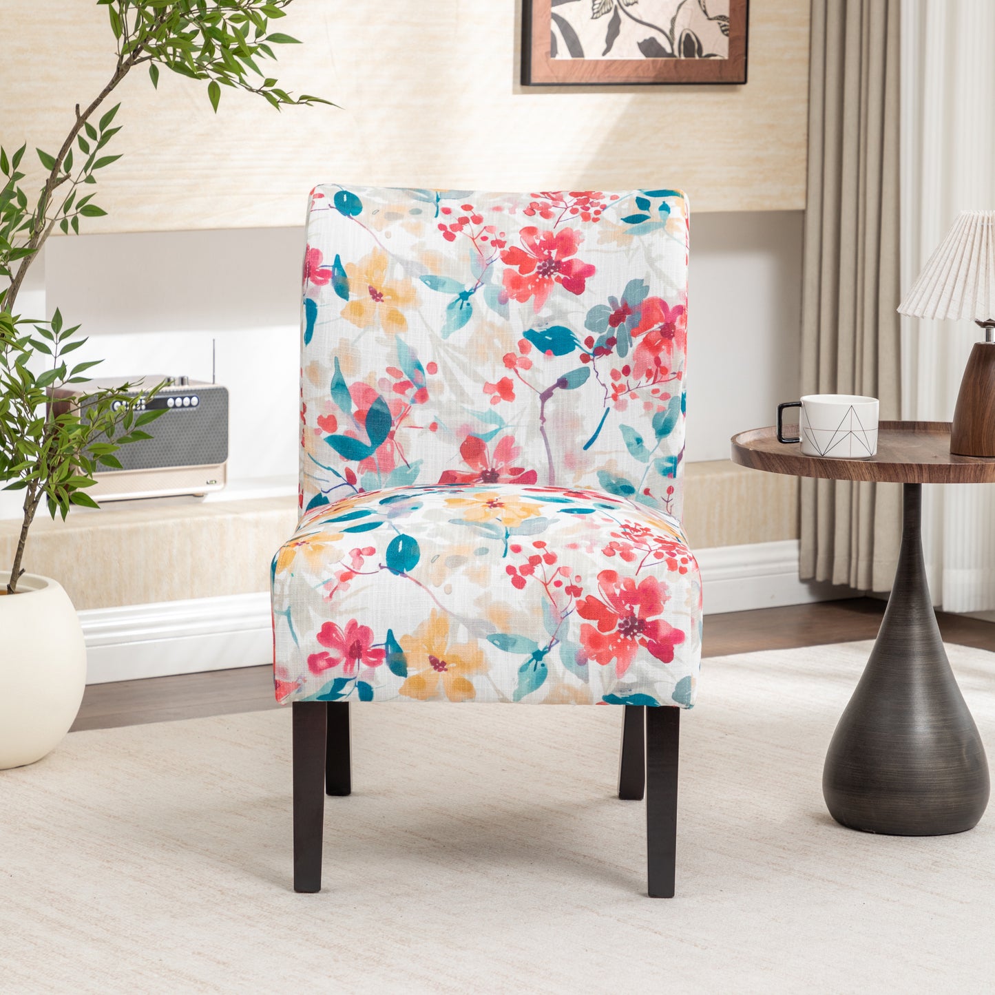 Capa Print Fabric Armless Contemporary Accent Chair