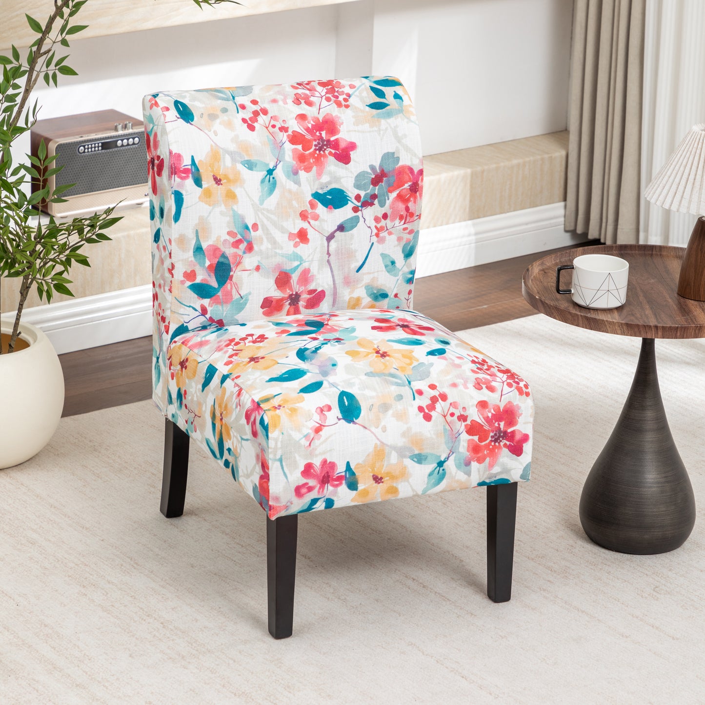Capa Print Fabric Armless Contemporary Accent Chair