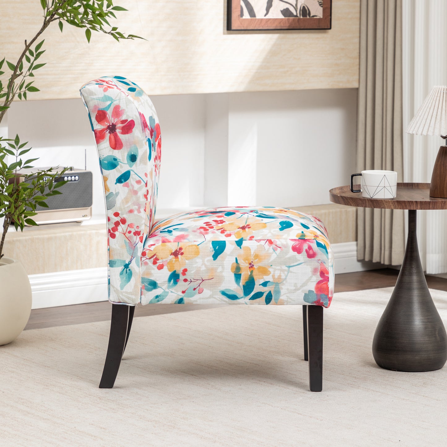 Capa Print Fabric Armless Contemporary Accent Chair