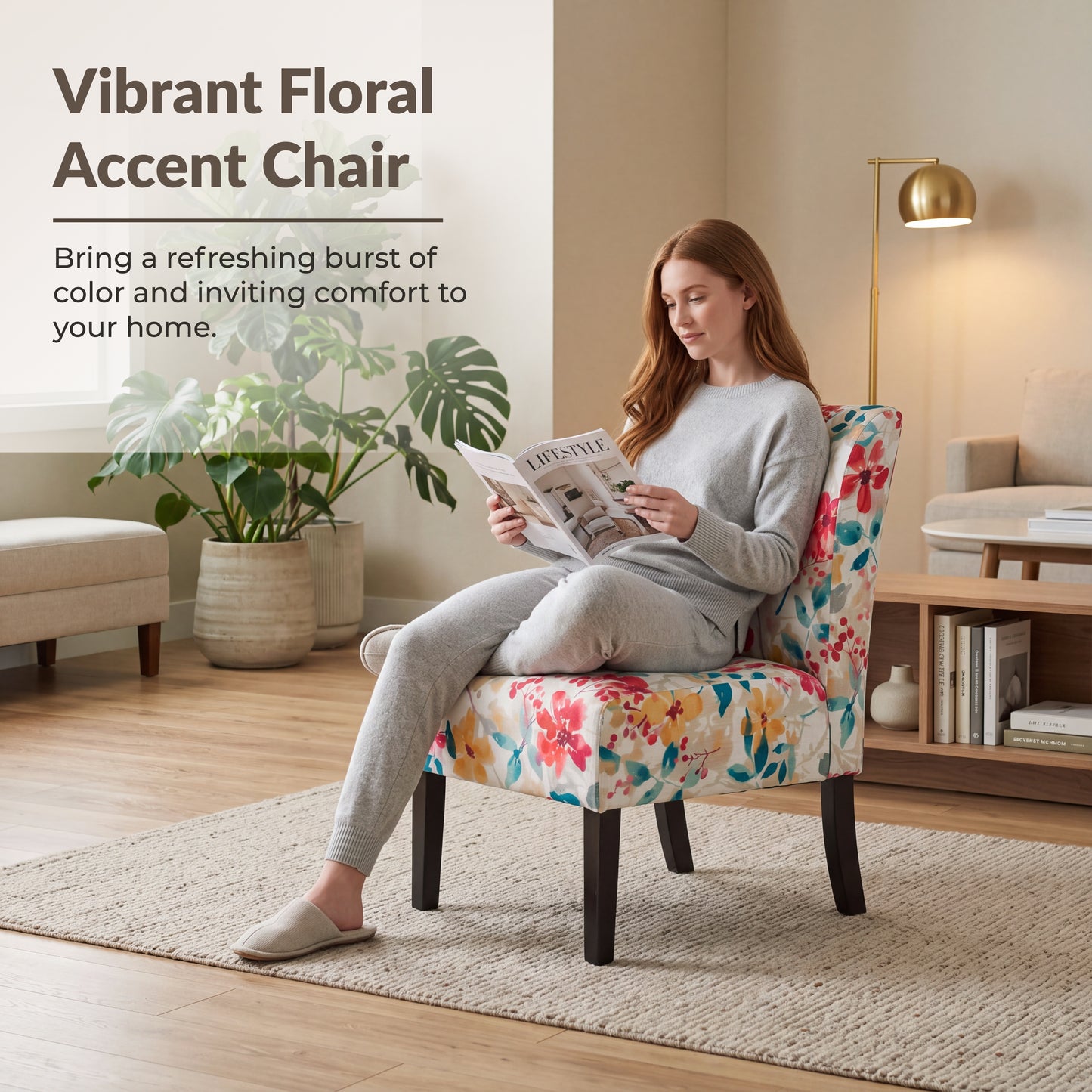 Capa Print Fabric Armless Contemporary Accent Chair