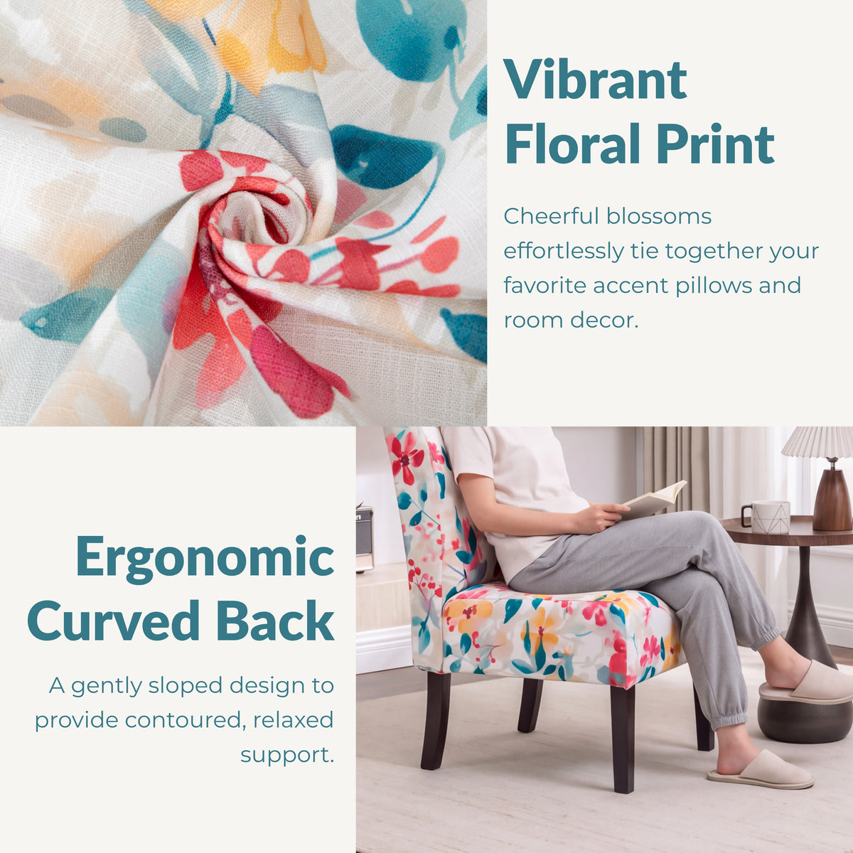 Capa Print Fabric Armless Contemporary Accent Chair