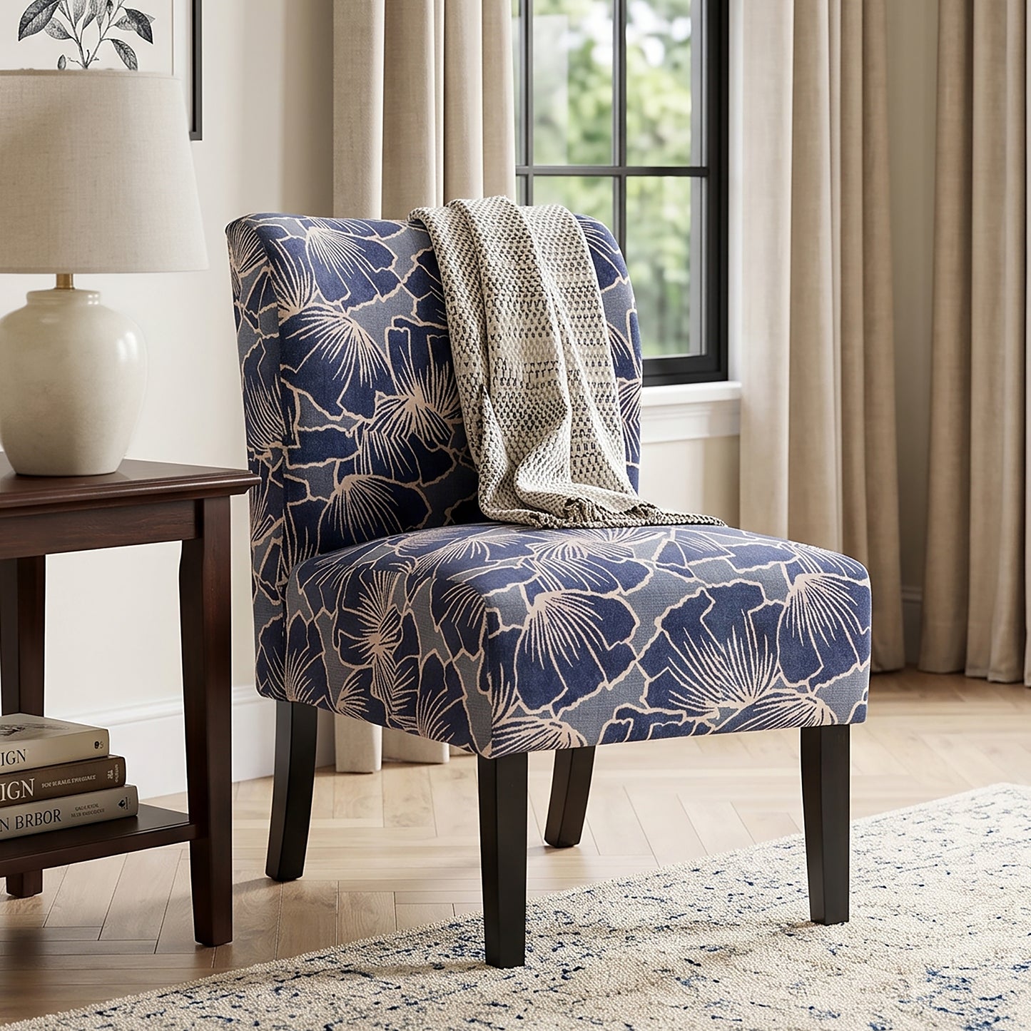 Capa Print Fabric Armless Contemporary Accent Chair