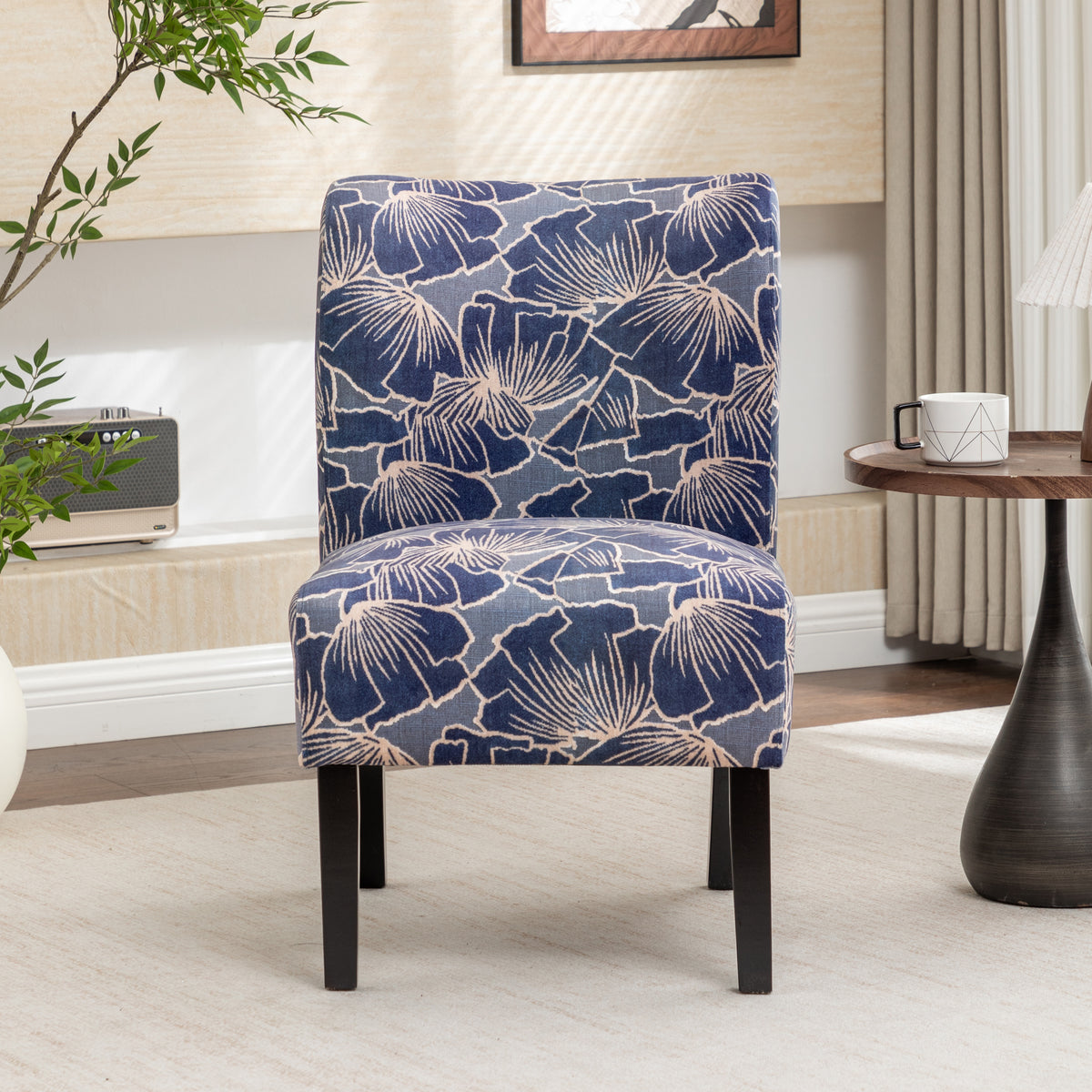 Capa Print Fabric Armless Contemporary Accent Chair