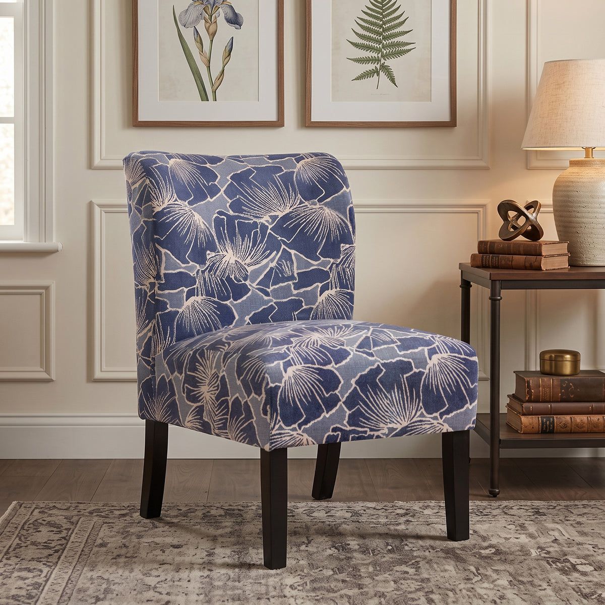Capa Print Fabric Armless Contemporary Accent Chair