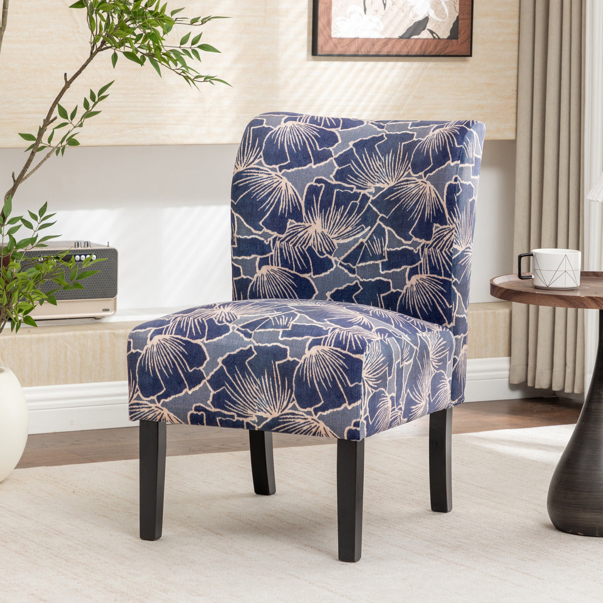 Capa Print Fabric Armless Contemporary Accent Chair