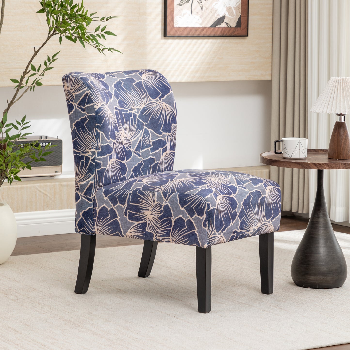 Capa Print Fabric Armless Contemporary Accent Chair