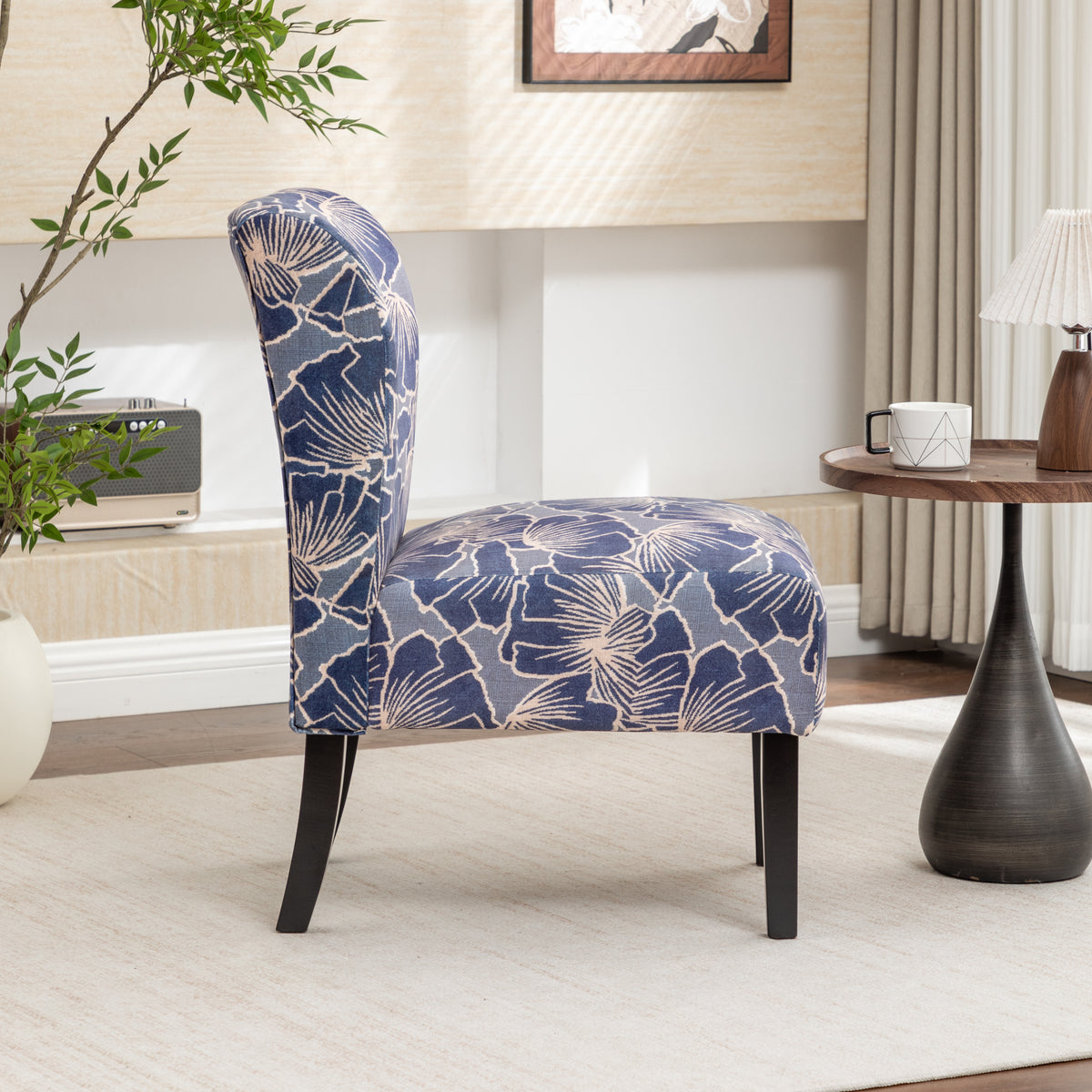 Capa Print Fabric Armless Contemporary Accent Chair
