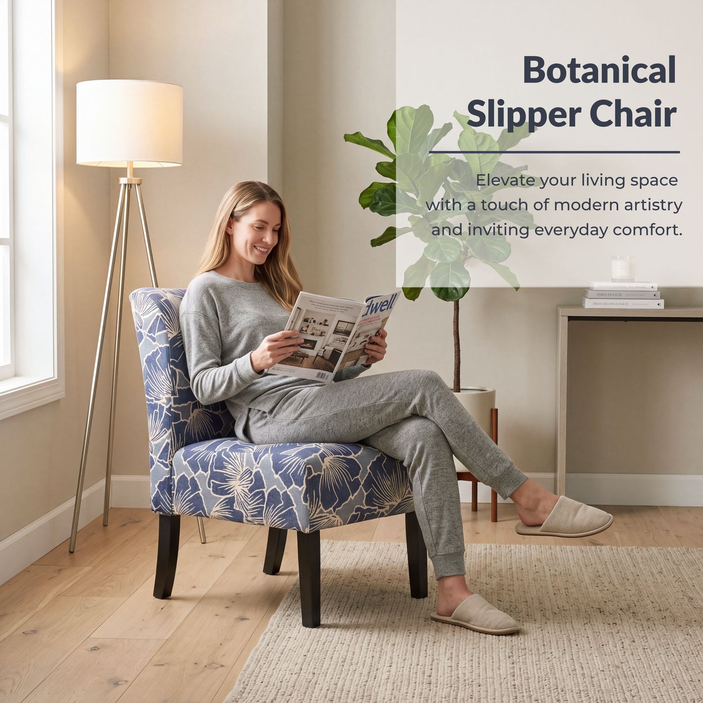 Capa Print Fabric Armless Contemporary Accent Chair