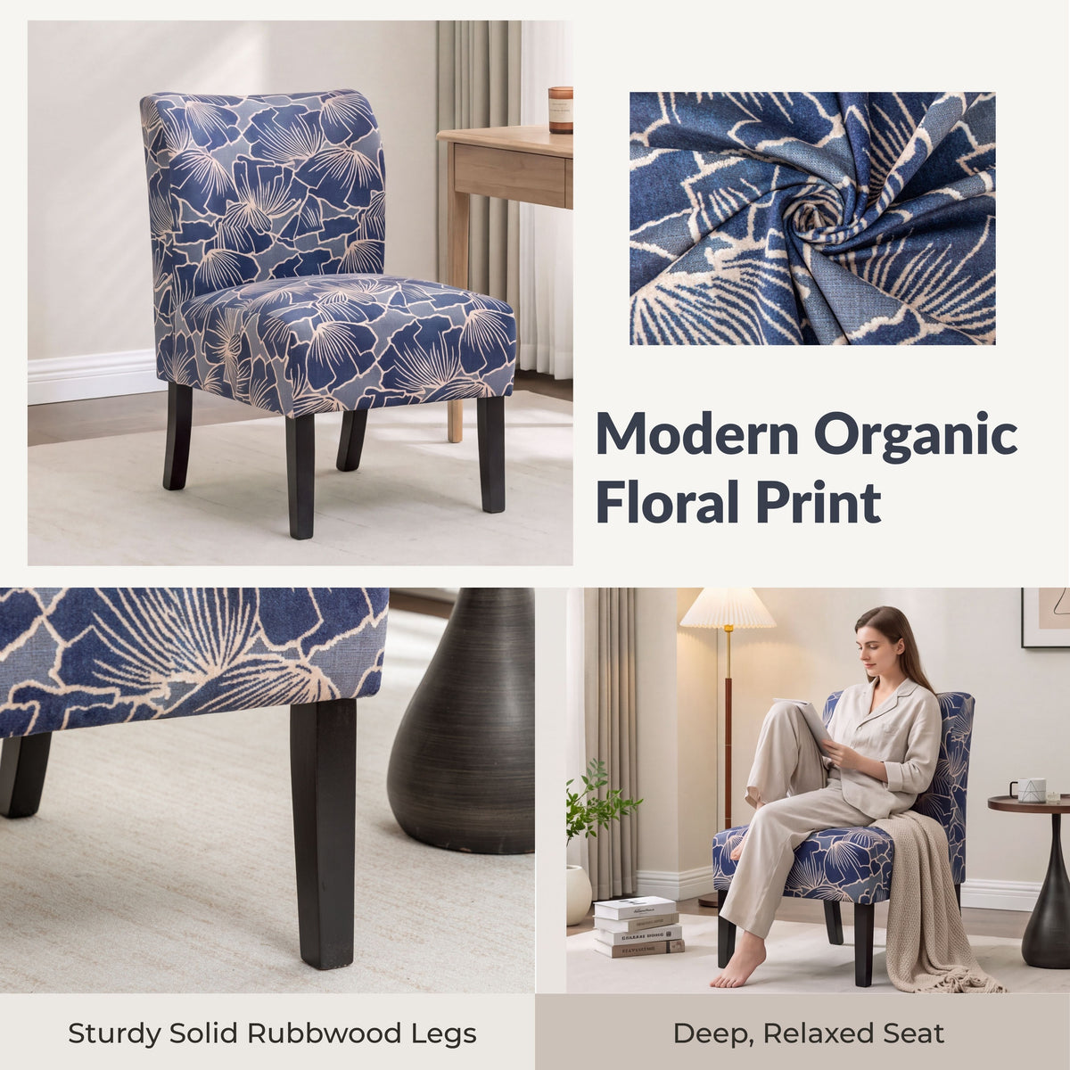Capa Print Fabric Armless Contemporary Accent Chair