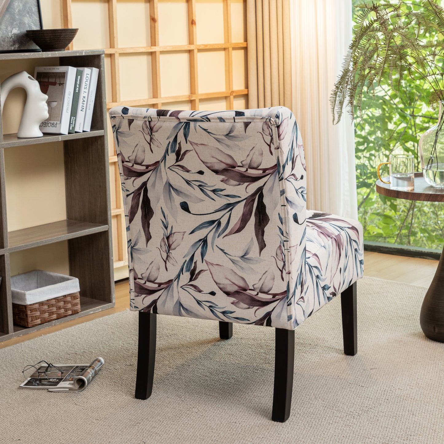 Capa Purple Floral Print Fabric Armless Contemporary Accent Chair