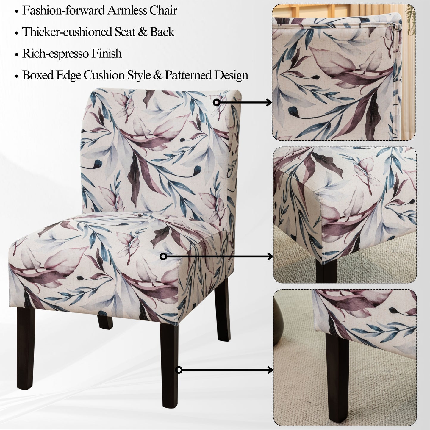 Capa Purple Floral Print Fabric Armless Contemporary Accent Chair