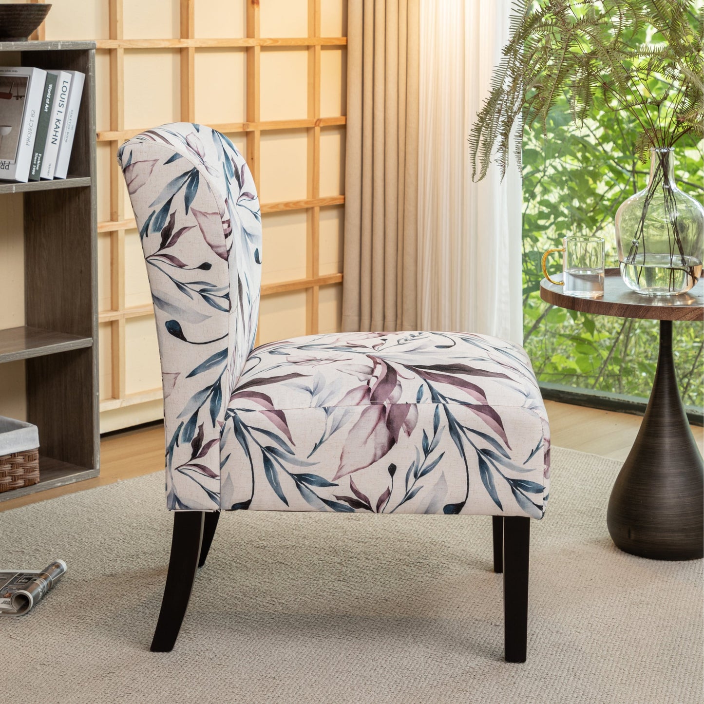 Capa Purple Floral Print Fabric Armless Contemporary Accent Chair