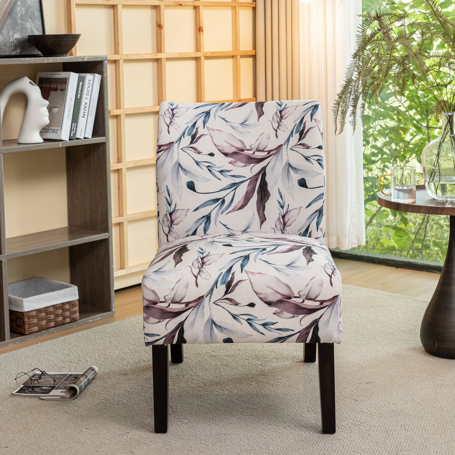 Capa Purple Floral Print Fabric Armless Contemporary Accent Chair