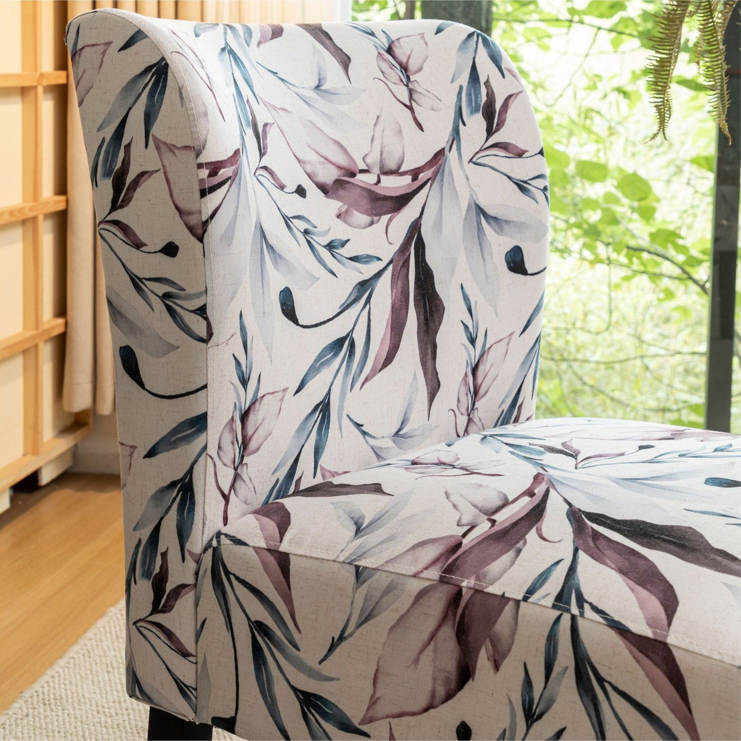 Capa Purple Floral Print Fabric Armless Contemporary Accent Chair