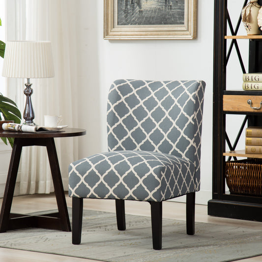 Capa Print Fabric Armless Contemporary Accent Chair, Grid