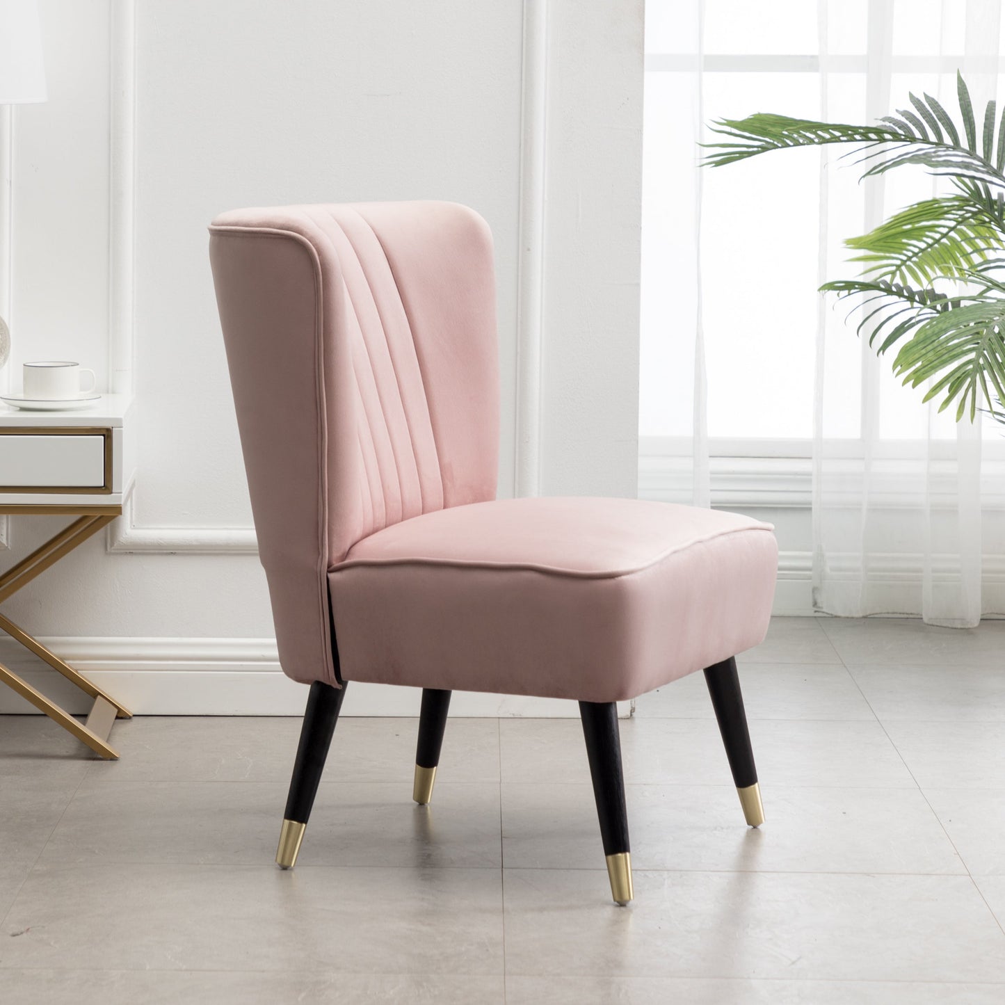 Roundhill Furniture Elon Contemporary Velvet Upholstered Accent Chair, Pink