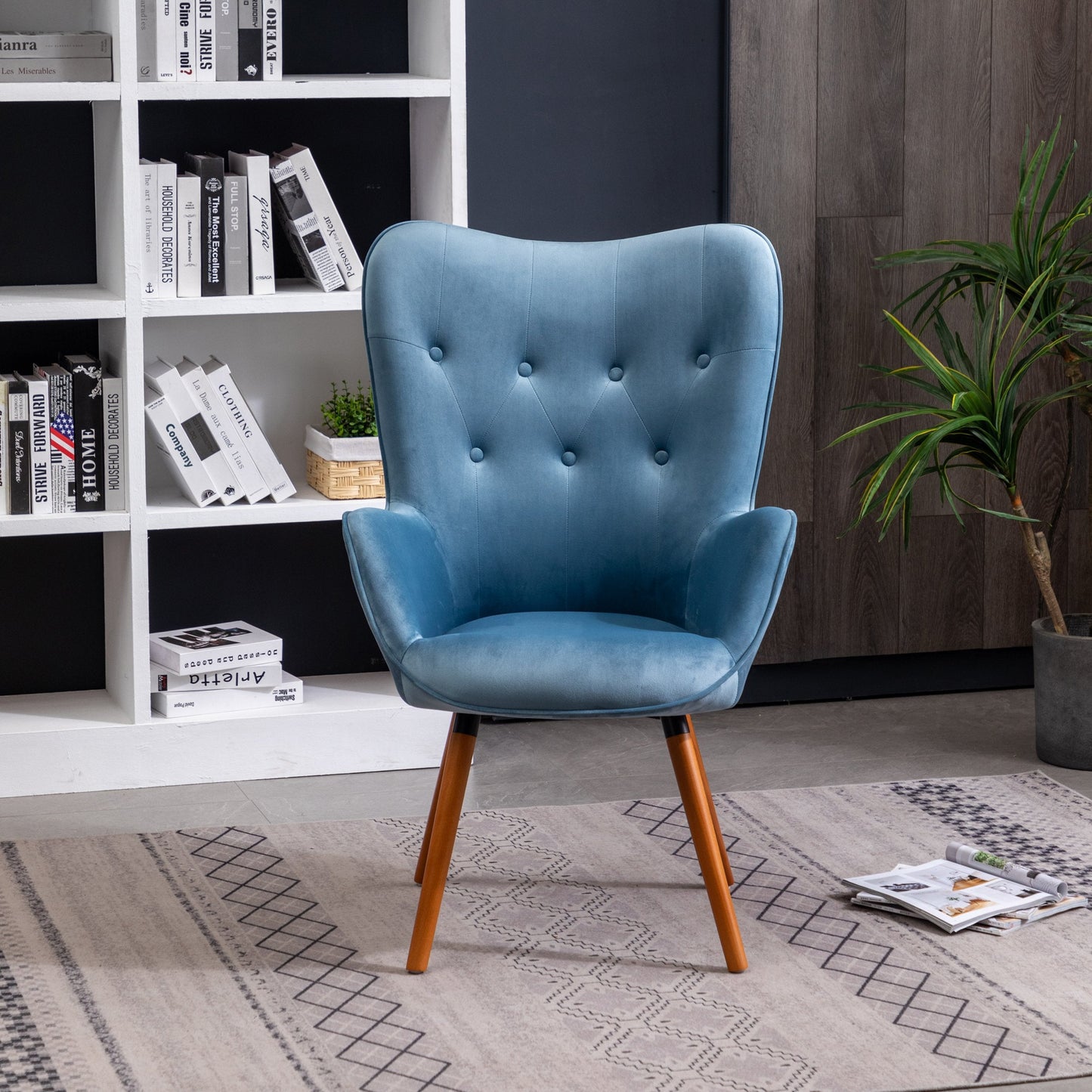 Roundhill Furniture Doarnin Contemporary Silky Velvet Tufted Button Back Accent Chair, Blue