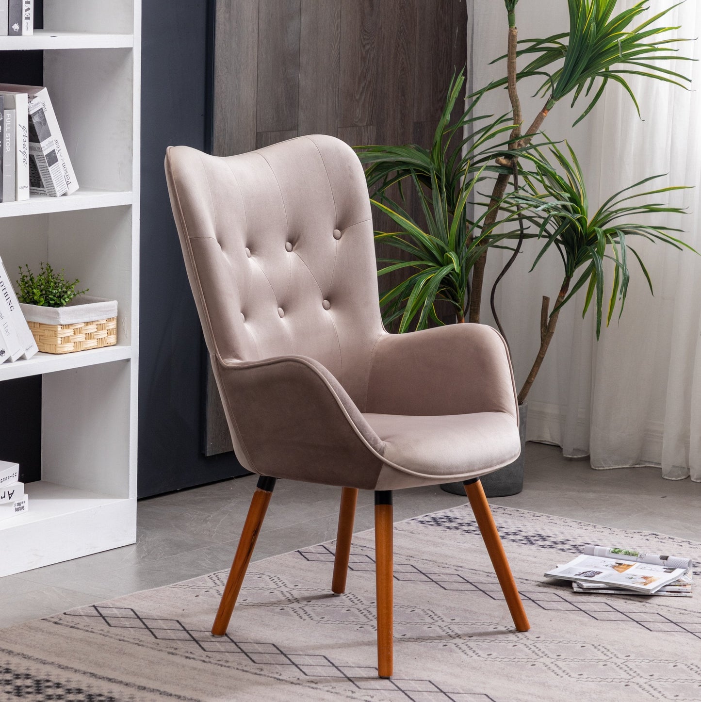 Doarnin Contemporary Silky Velvet Tufted Button Back Accent Chair, Taupe