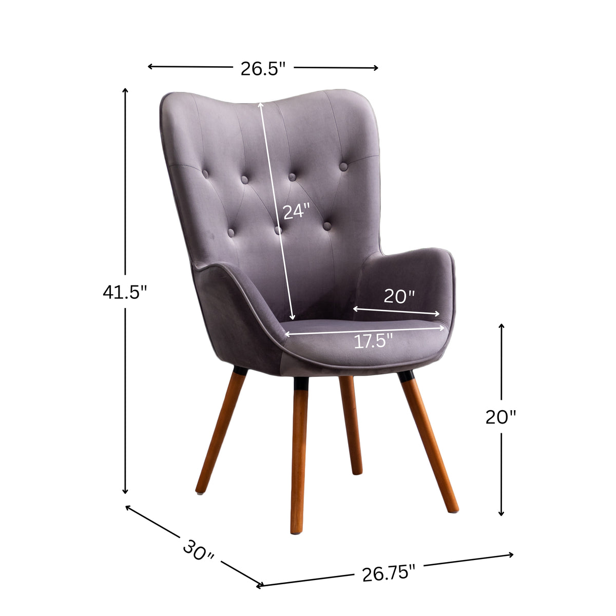Doarnin Contemporary Silky Velvet Tufted Button Back Accent Chair, Gray