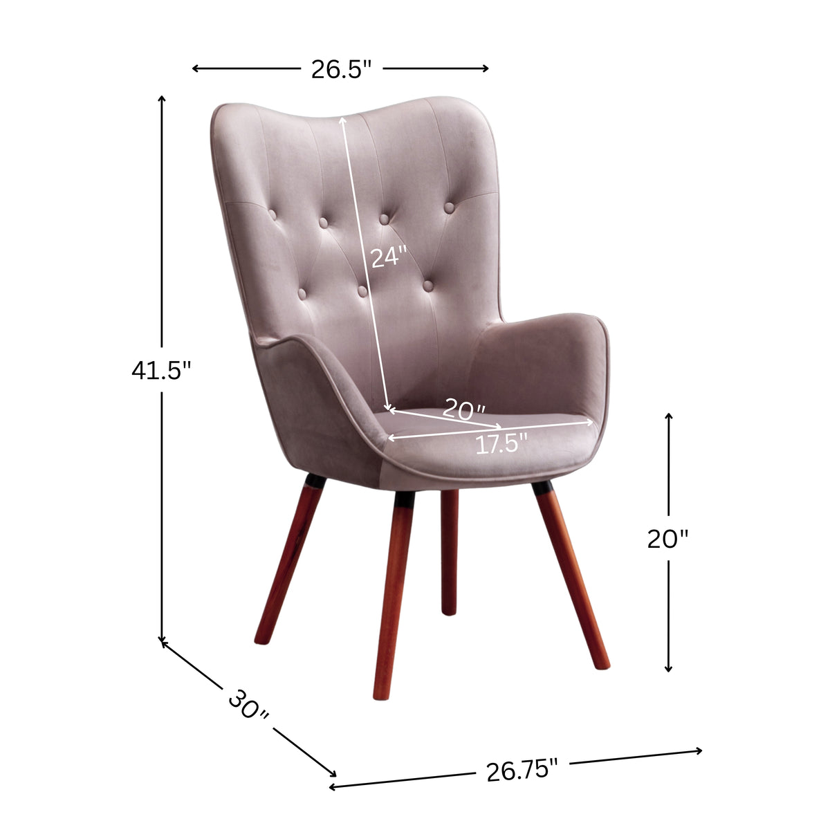 Doarnin Contemporary Silky Velvet Tufted Button Back Accent Chair, Mauve