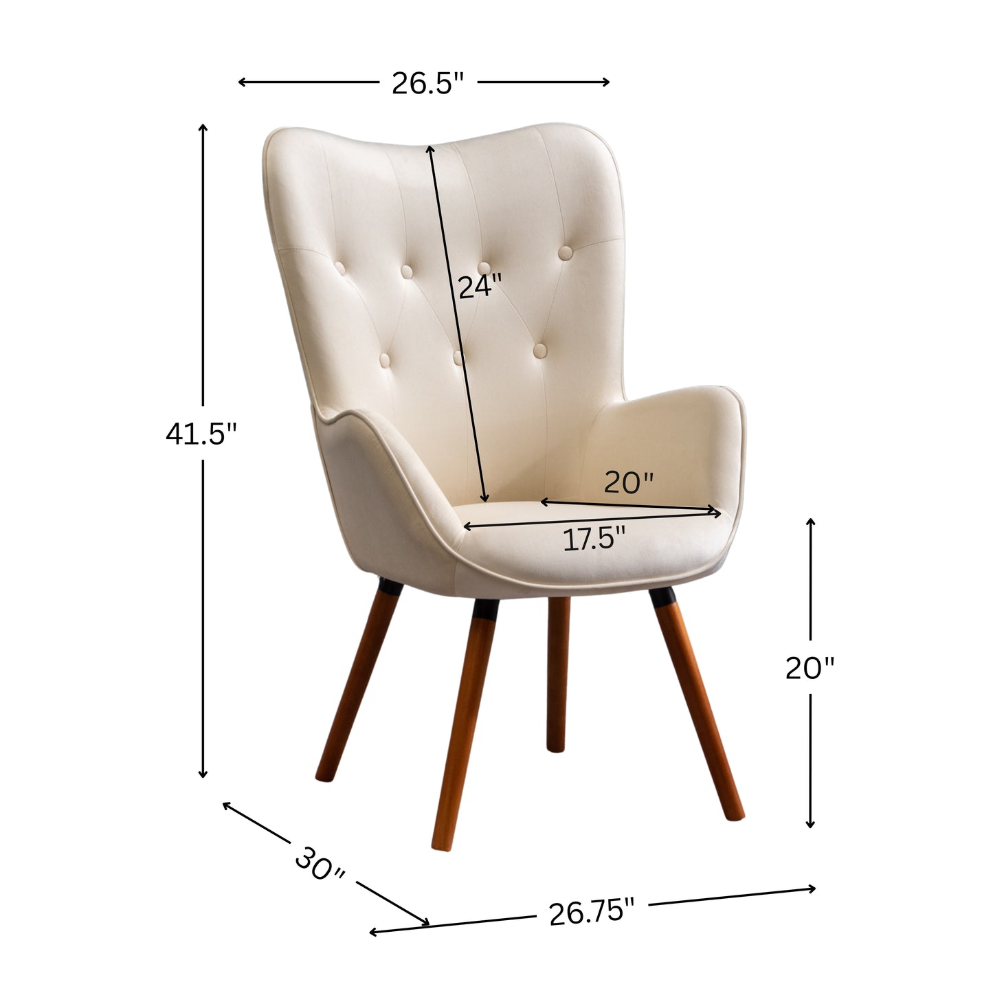Doarnin Contemporary Silky Velvet Tufted Button Back Accent Chair, White