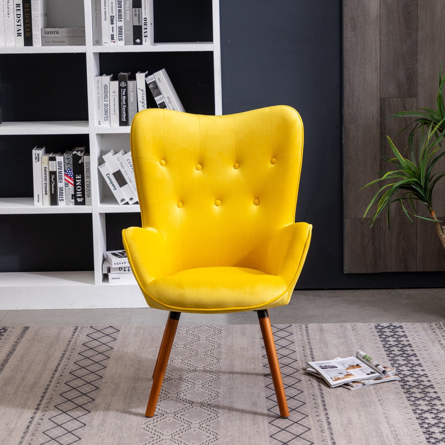 Roundhill Furniture Doarnin Contemporary Silky Velvet Tufted Button Back Accent Chair, Yellow