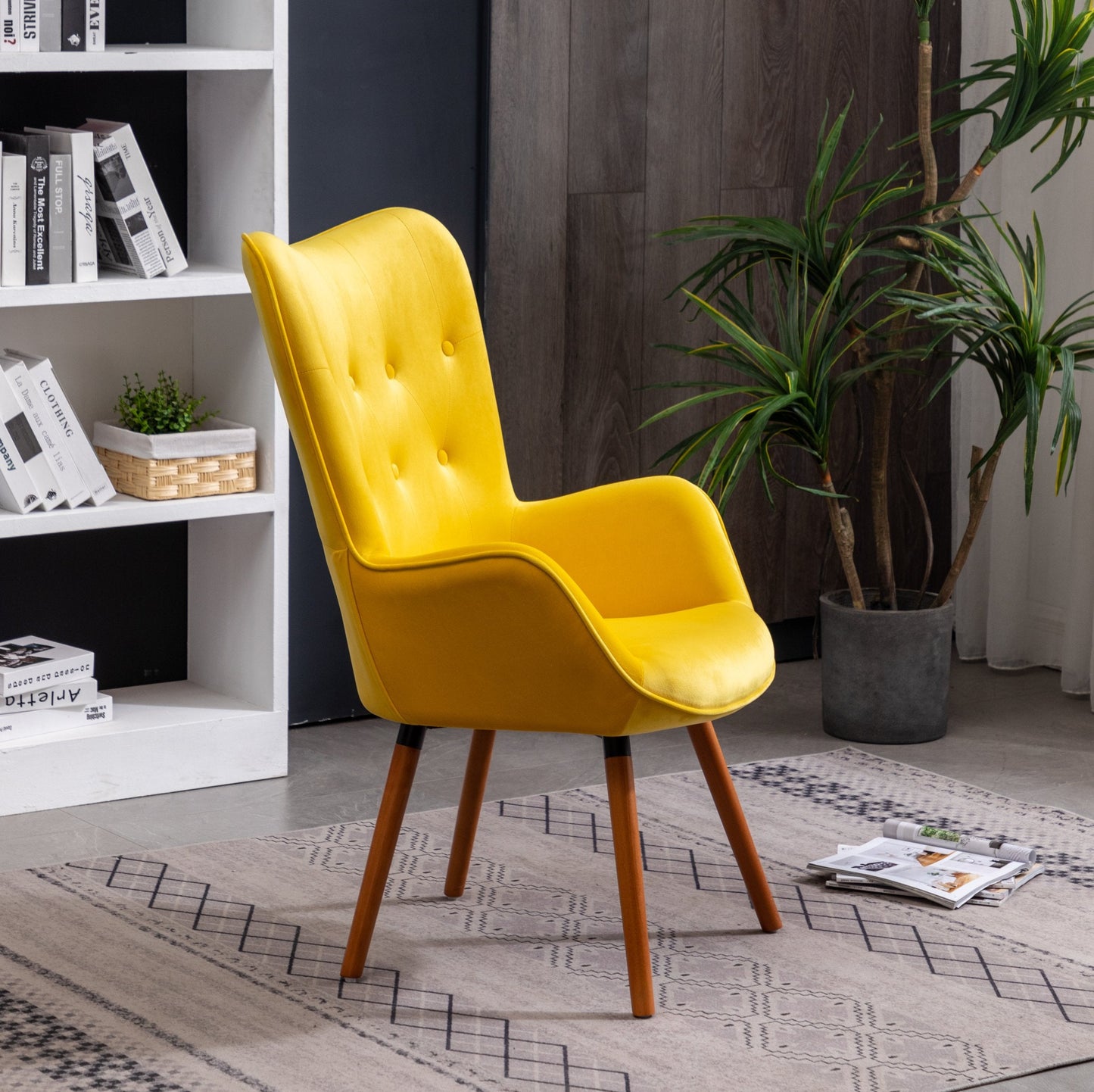 Roundhill Furniture Doarnin Contemporary Silky Velvet Tufted Button Back Accent Chair, Yellow