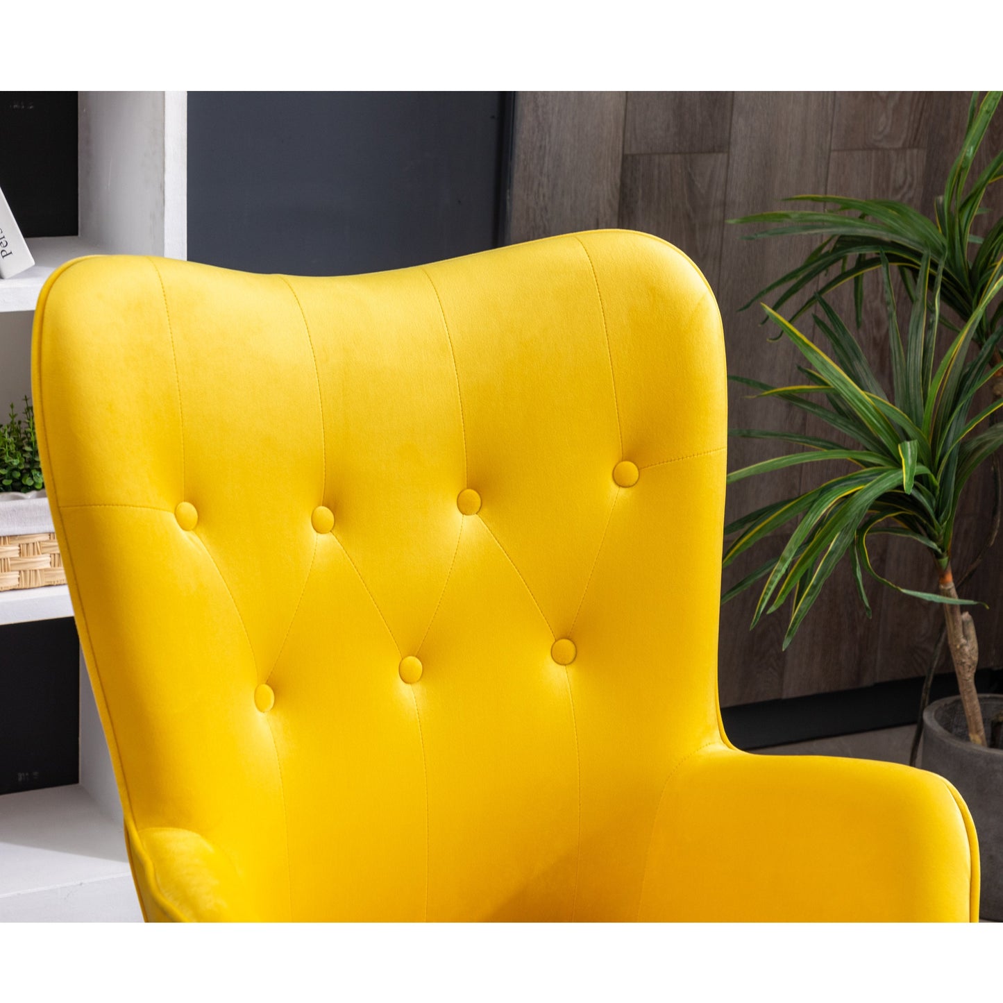 Roundhill Furniture Doarnin Contemporary Silky Velvet Tufted Button Back Accent Chair, Yellow