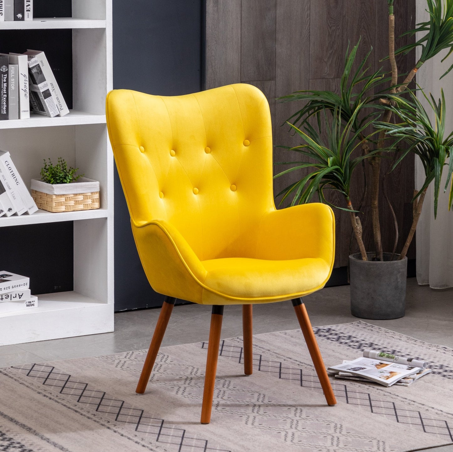 Roundhill Furniture Doarnin Contemporary Silky Velvet Tufted Button Back Accent Chair, Yellow