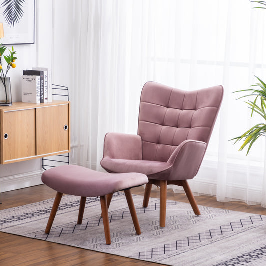 Roundhill Furniture Leiria Contemporary Silky Velvet Tufted Accent Chair with Ottoman, Mauve