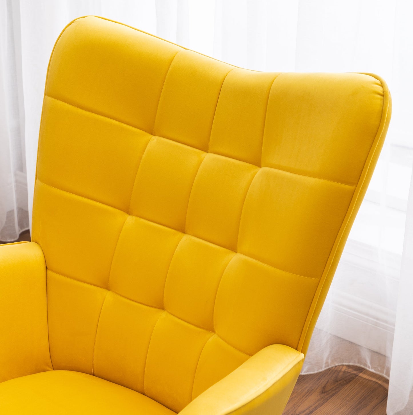 Roundhill Furniture Leiria Contemporary Silky Velvet Tufted Accent Chair with Ottoman, Yellow