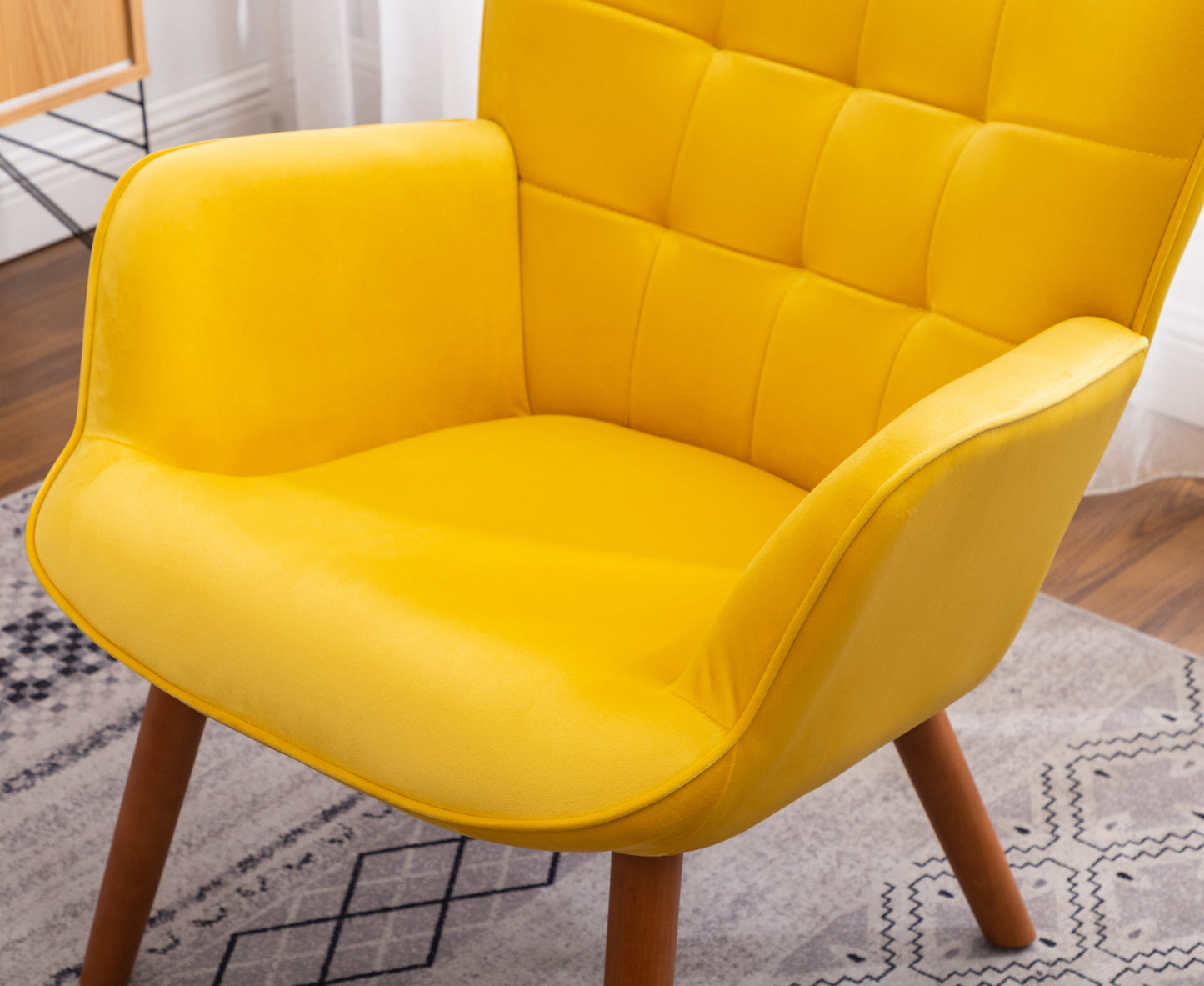 Roundhill Furniture Leiria Contemporary Silky Velvet Tufted Accent Chair with Ottoman, Yellow