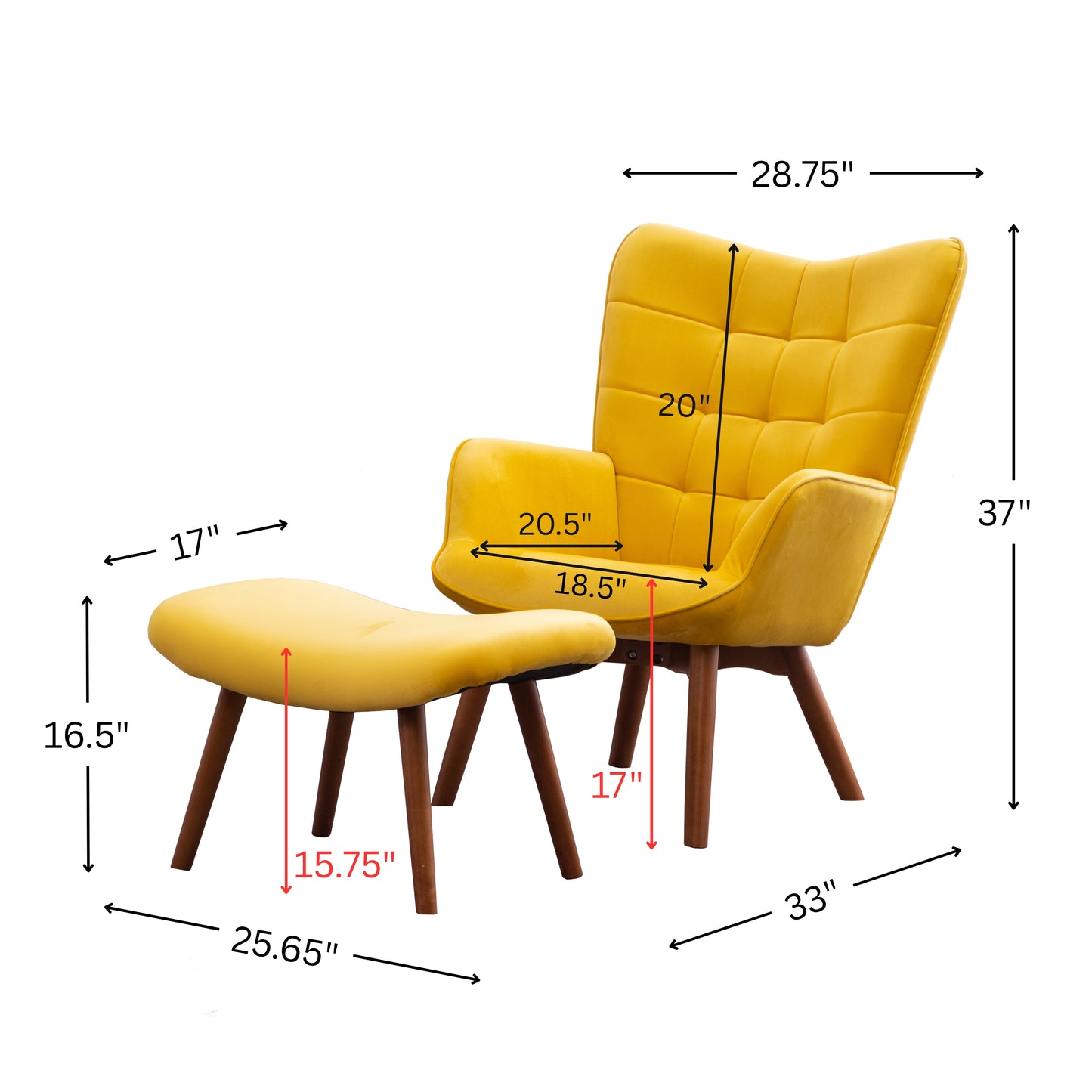 Leiria Contemporary Silky Velvet Tufted Accent Chair with Ottoman, Yellow