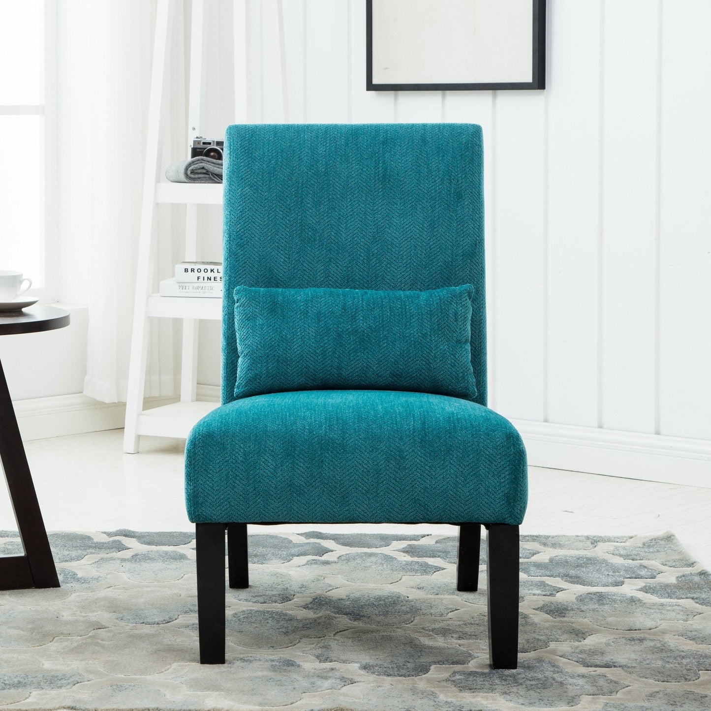 Roundhill Furniture Pisano chenille Fabric Armless Contemporary Accent Chair with Matching Kidney Pillow