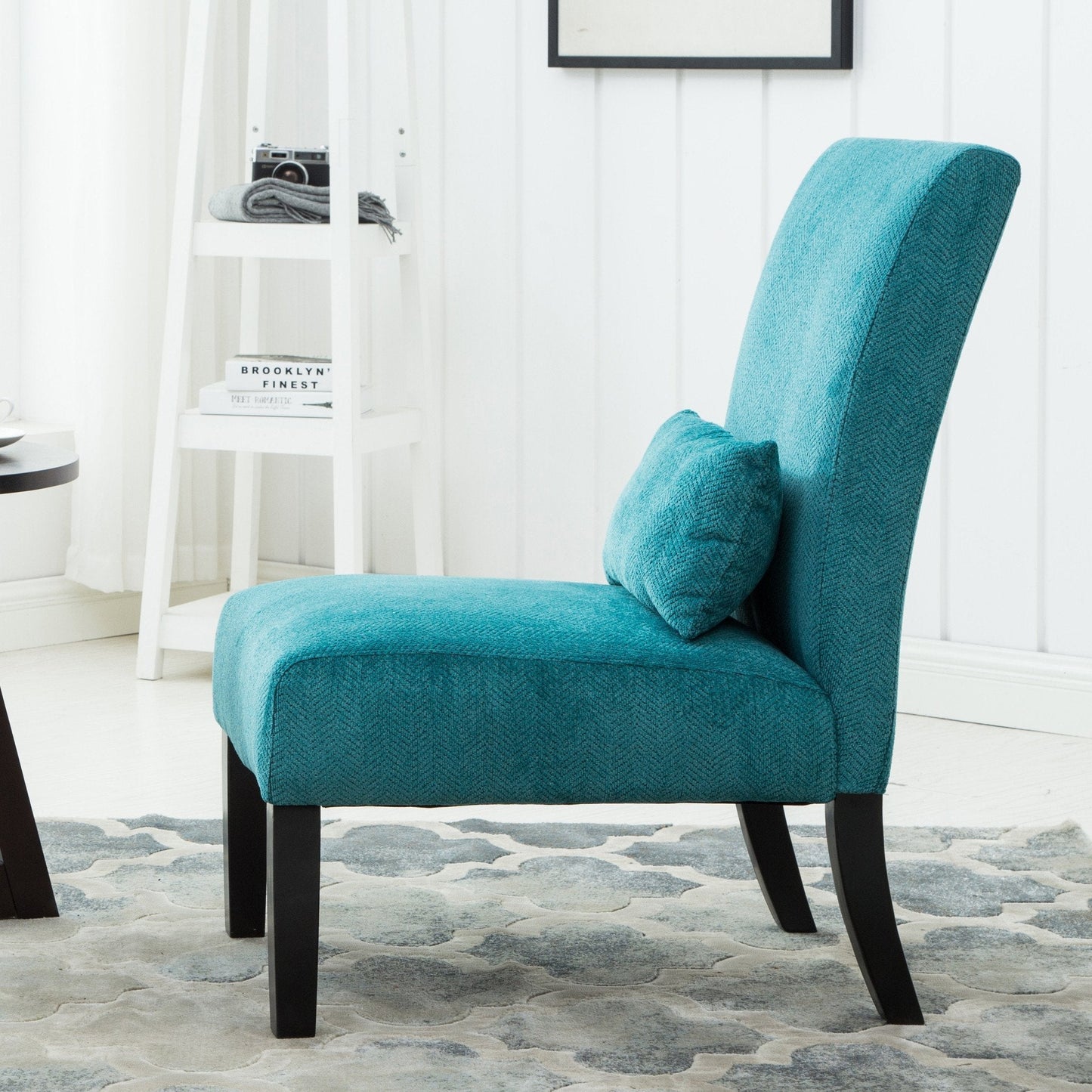 Roundhill Furniture Pisano chenille Fabric Armless Contemporary Accent Chair with Matching Kidney Pillow