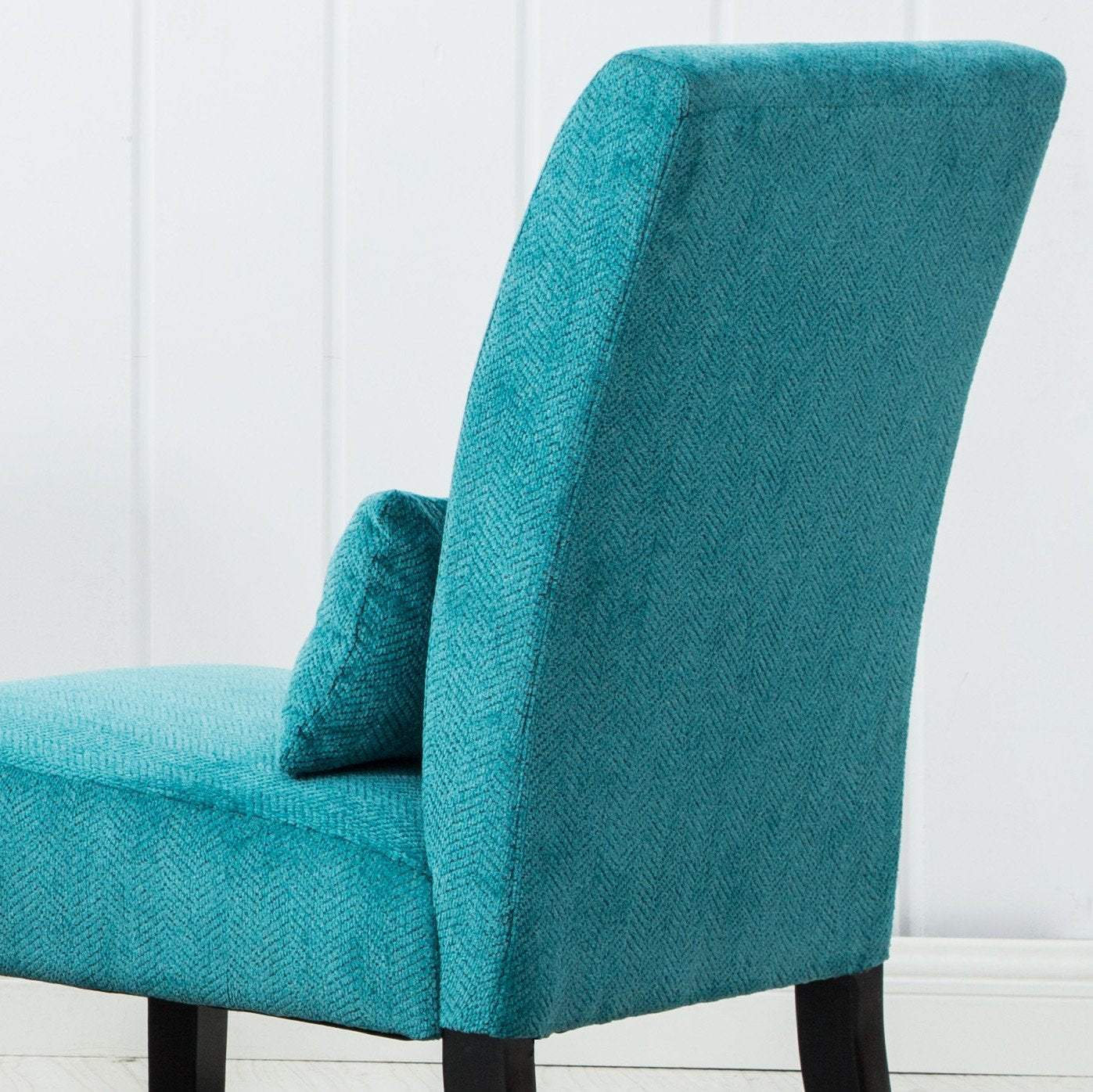 Pisano Teal Blue chenille Fabric Armless Contemporary Accent Chair with Pillow