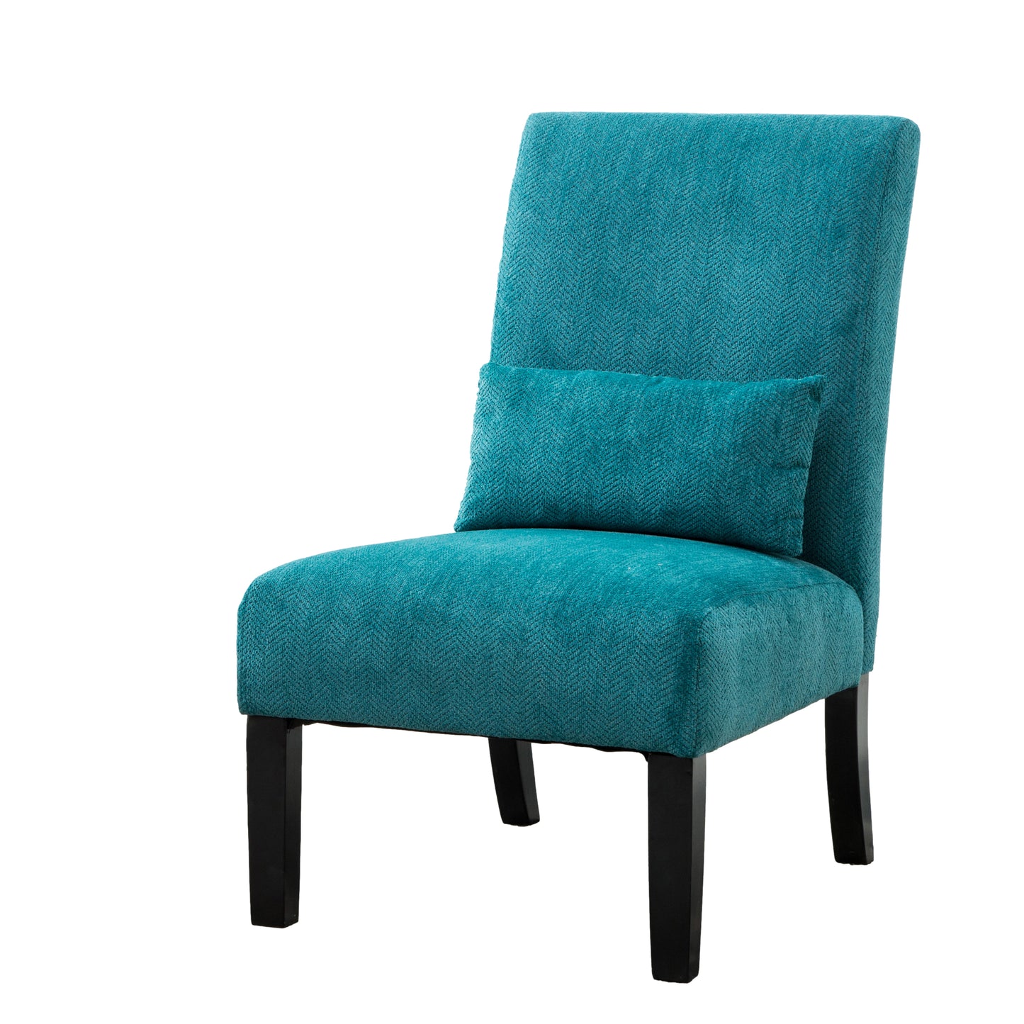 Pisano Teal Blue chenille Fabric Armless Contemporary Accent Chair with Pillow