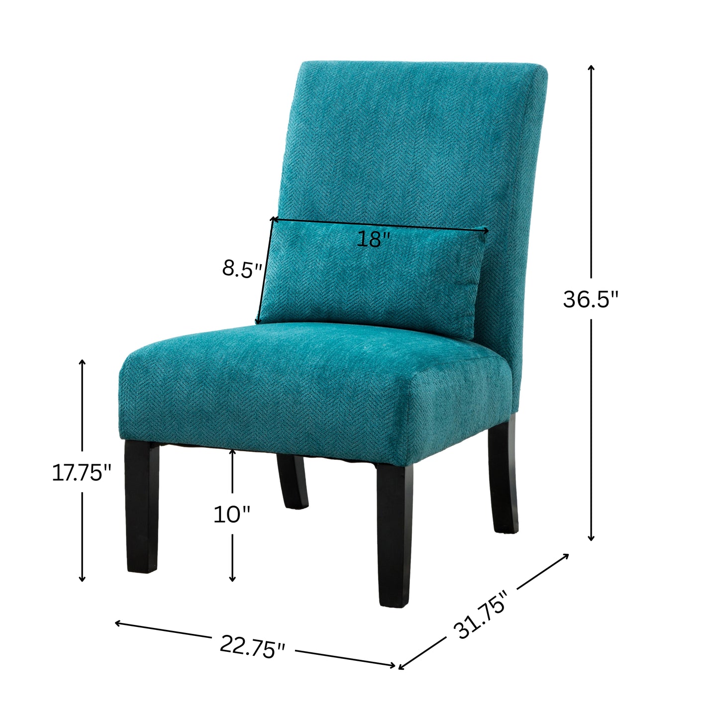 Pisano Teal Blue chenille Fabric Armless Contemporary Accent Chair with Pillow