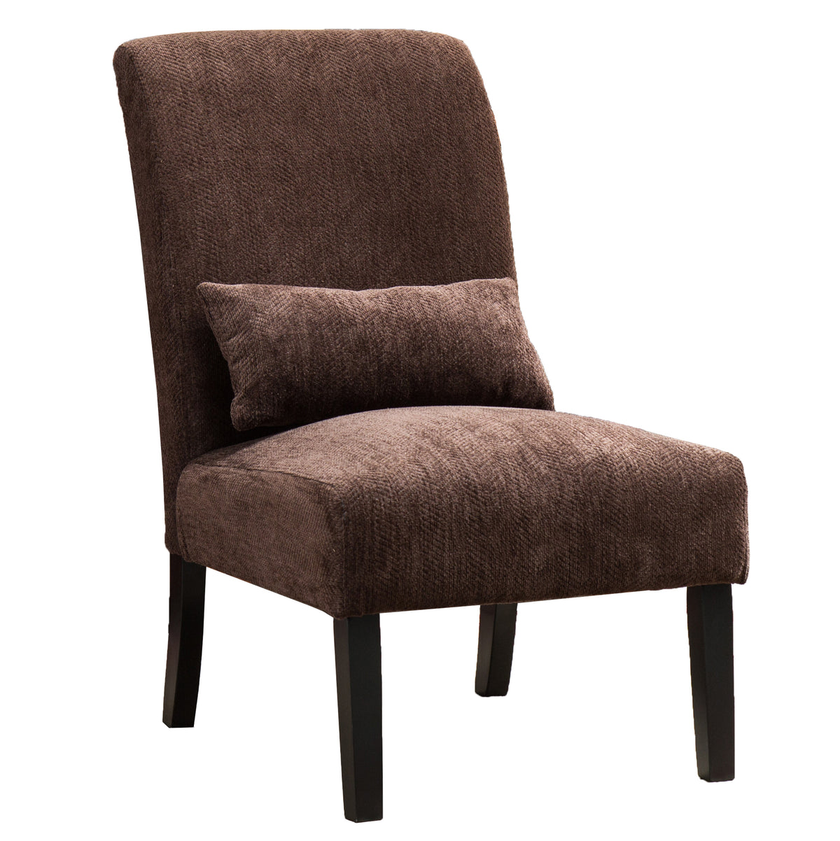 Pisano Chocolate chenille Fabric Armless Contemporary Accent Chair with Pillow