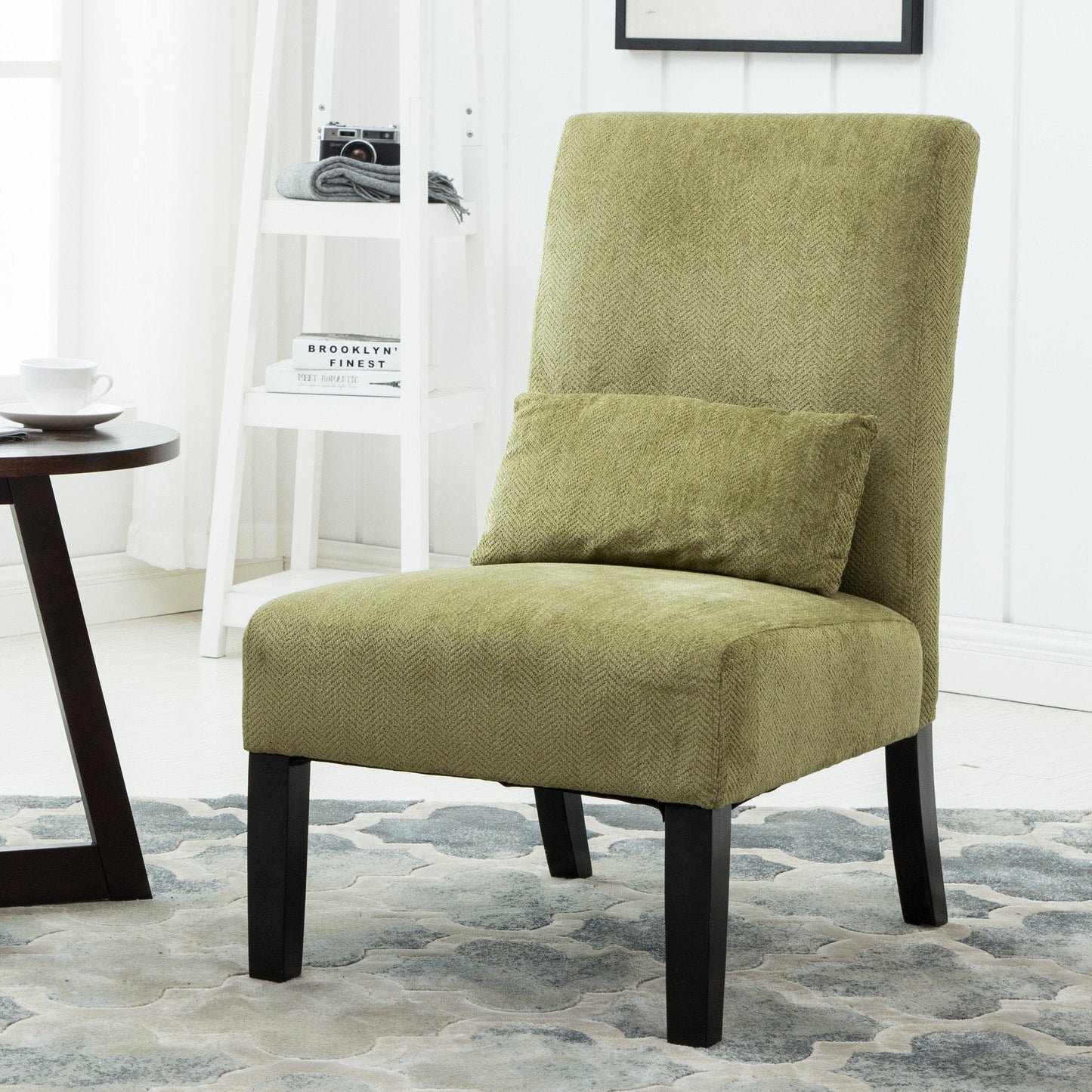 Roundhill Furniture Pisano chenille Fabric Armless Contemporary Accent Chair with Matching Kidney Pillow