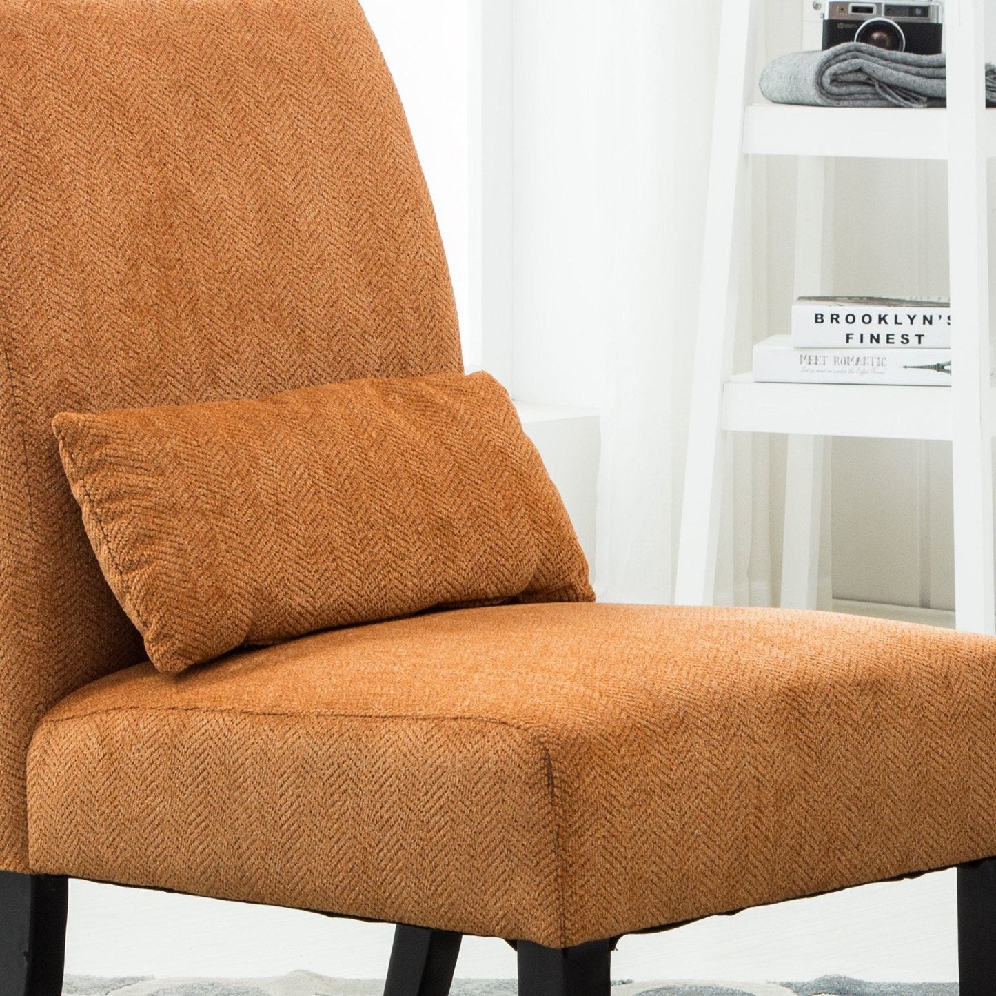 Roundhill Furniture Pisano chenille Fabric Armless Contemporary Accent Chair with Matching Kidney Pillow, Orange