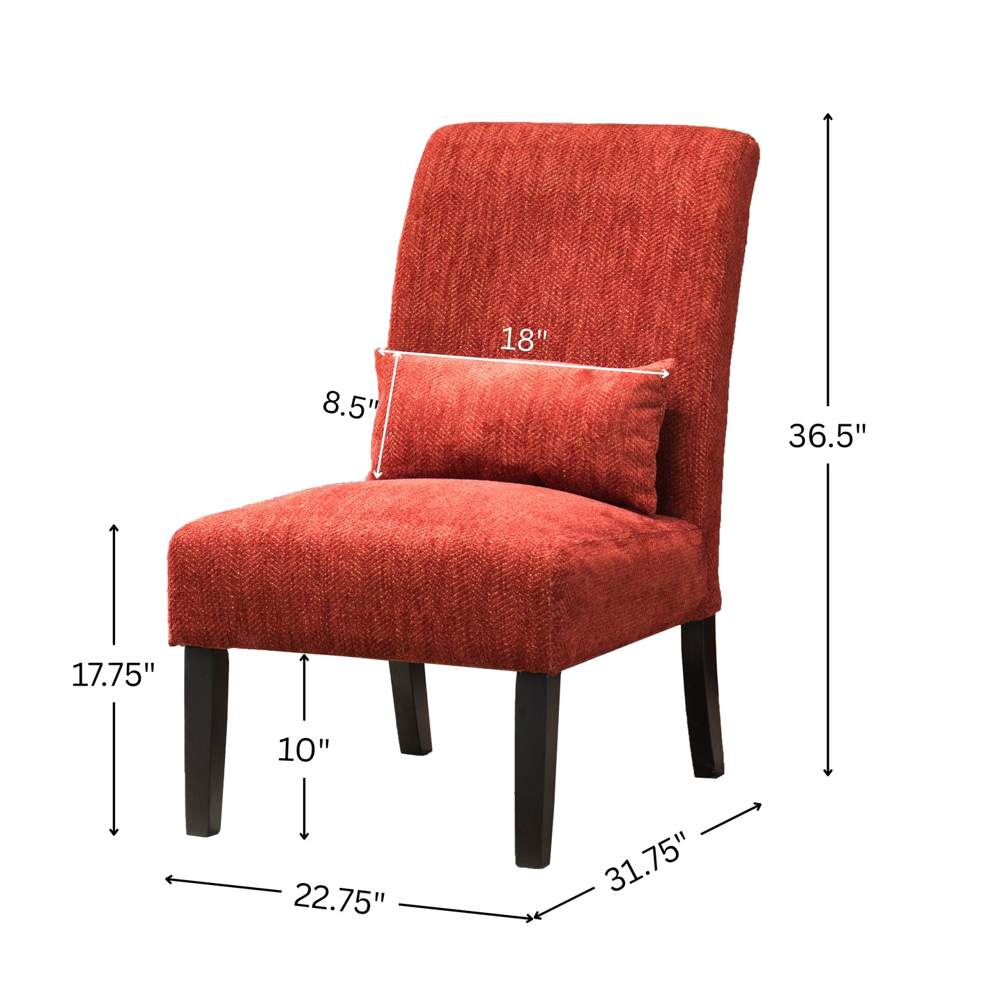 Pisano Red chenille Fabric Armless Contemporary Accent Chair with Pillow