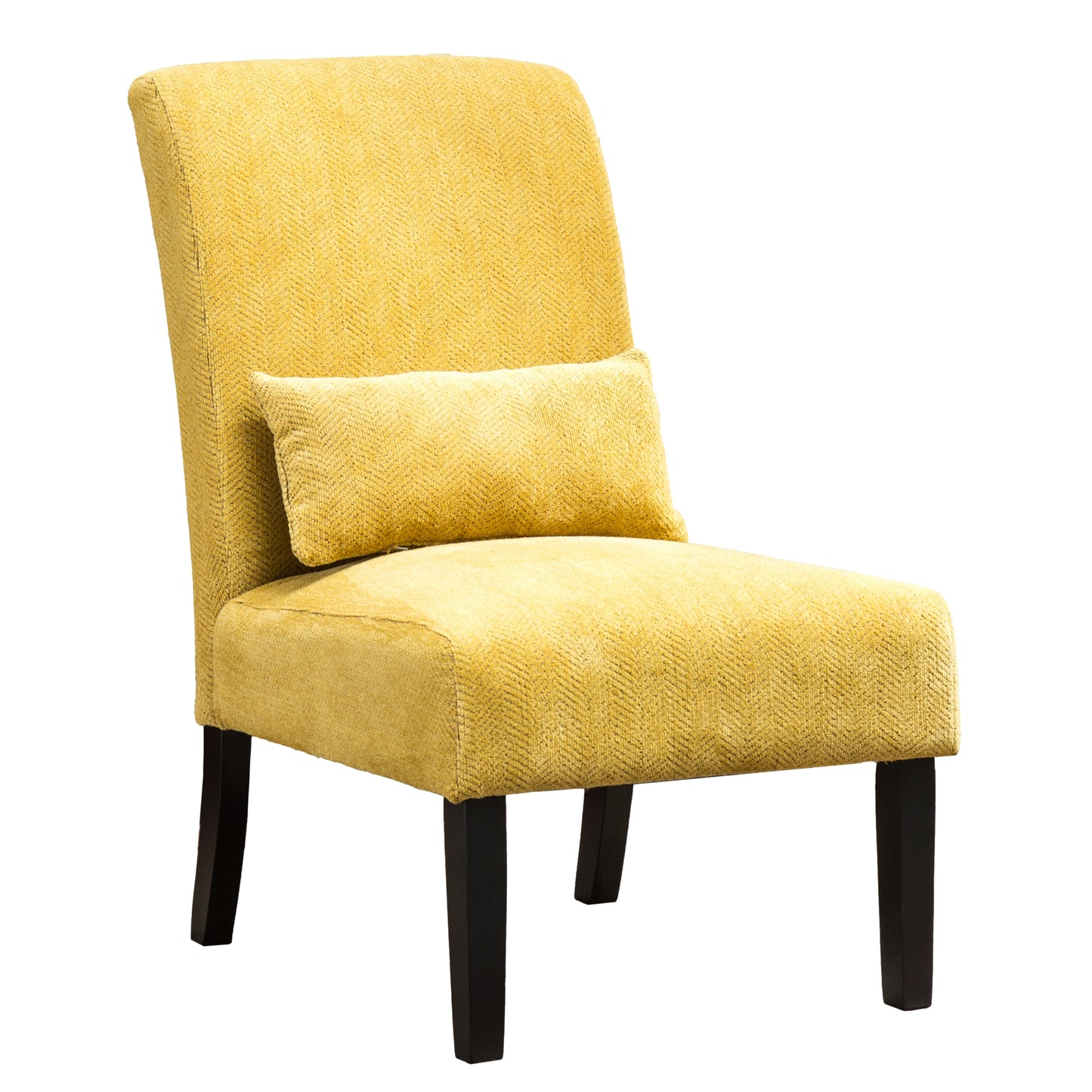 Pisano Yellow chenille Fabric Armless Contemporary Accent Chair with Pillow