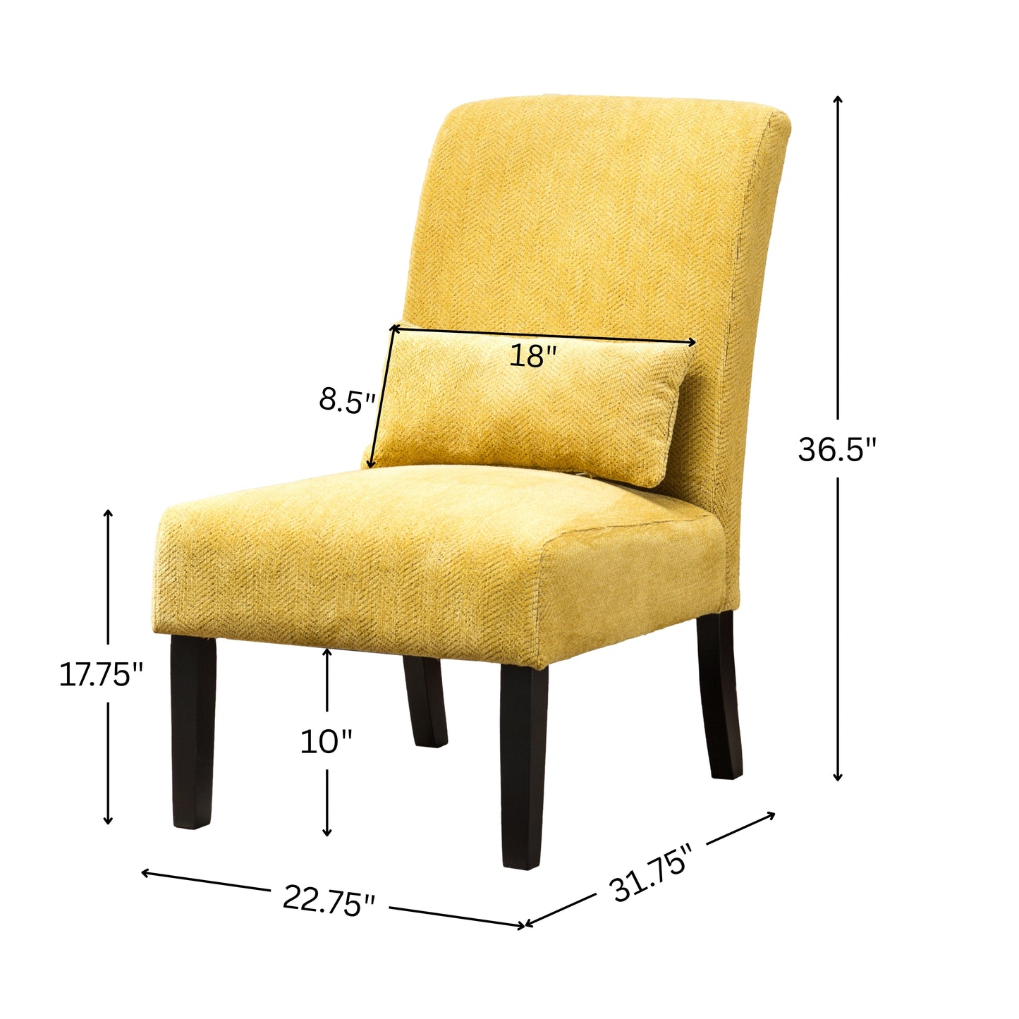 Pisano Yellow chenille Fabric Armless Contemporary Accent Chair with Pillow