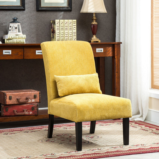 Roundhill Furniture Pisano chenille Fabric Armless Contemporary Accent Chair with Matching Kidney Pillow, Yellow