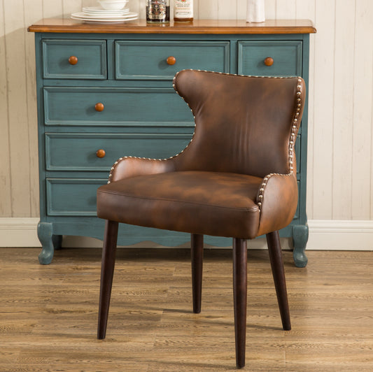 Roundhill Furniture Viking Tufted Button Back barrel chair with Nailhead, Brown